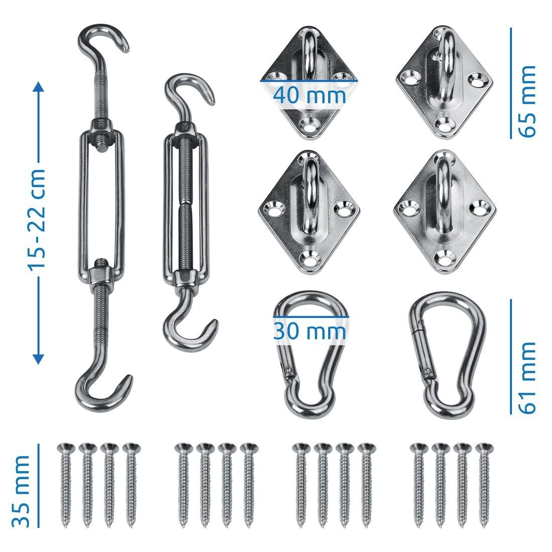 yourGEAR Sonnensegel Edelstahl 24-tlg Set Montage - Sonnensegel Fix-It Tarp yourGEAR