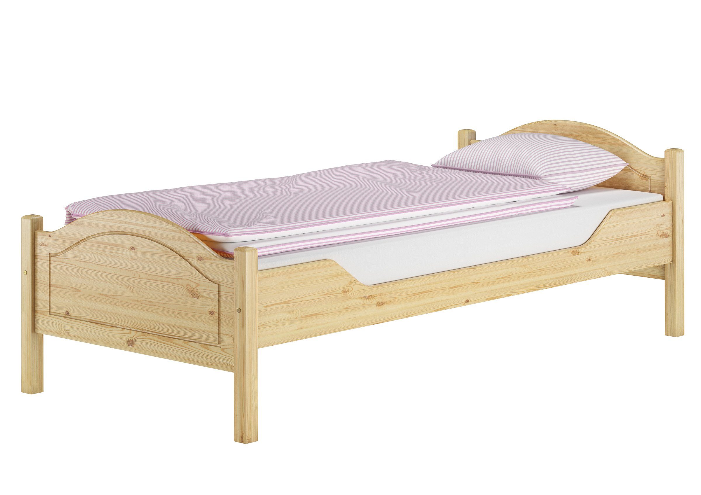 90x200, ERST-HOLZ Massivholz-Einzelbett Bett lackiert Kieferfarblos mit Kiefer Rollrost