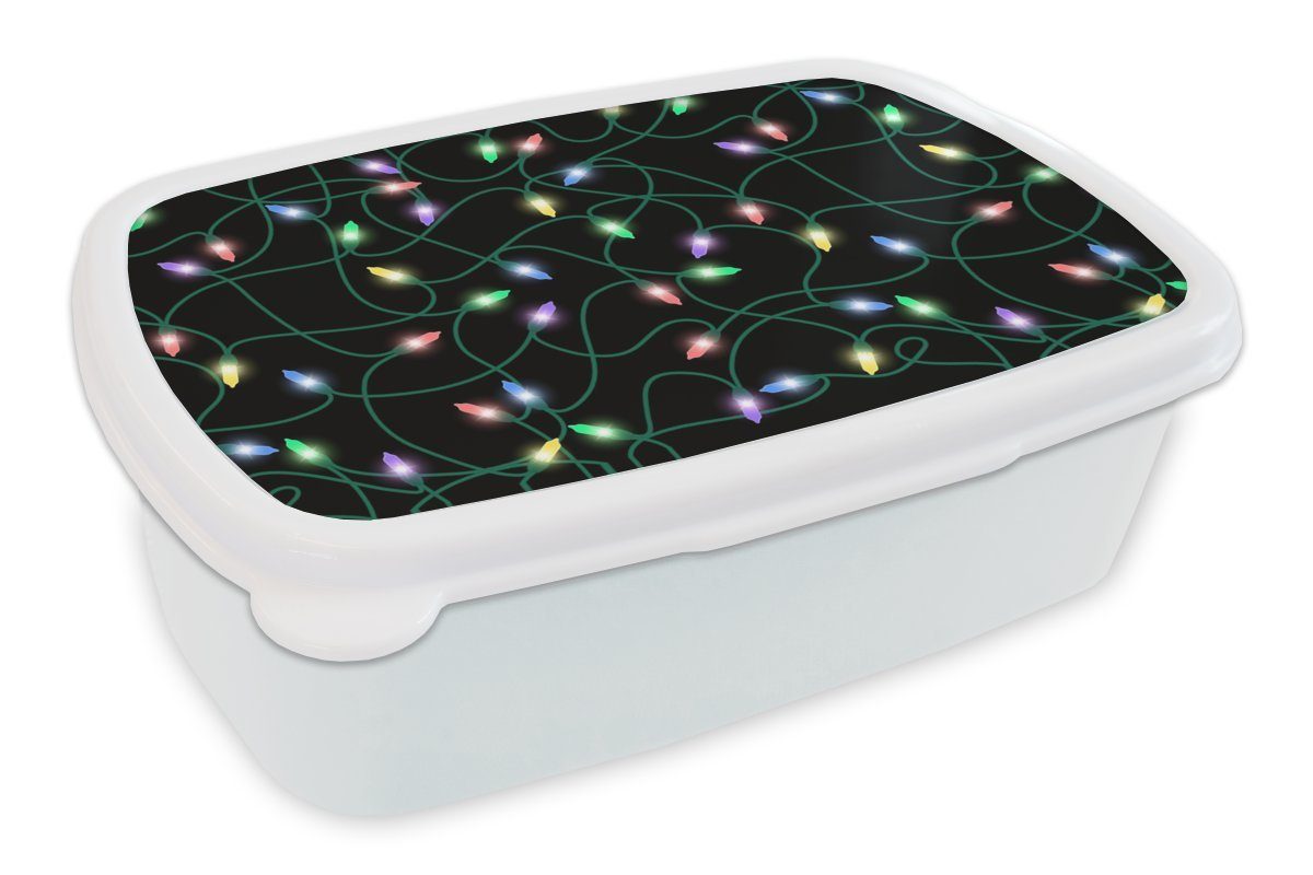 MuchoWow Lunchbox Leuchtschnur - Weihnachten - Pastell - Muster, Kunststoff, (2-tlg), Brotbox für Kinder und Erwachsene, Brotdose, für Jungs und Mädchen weiß