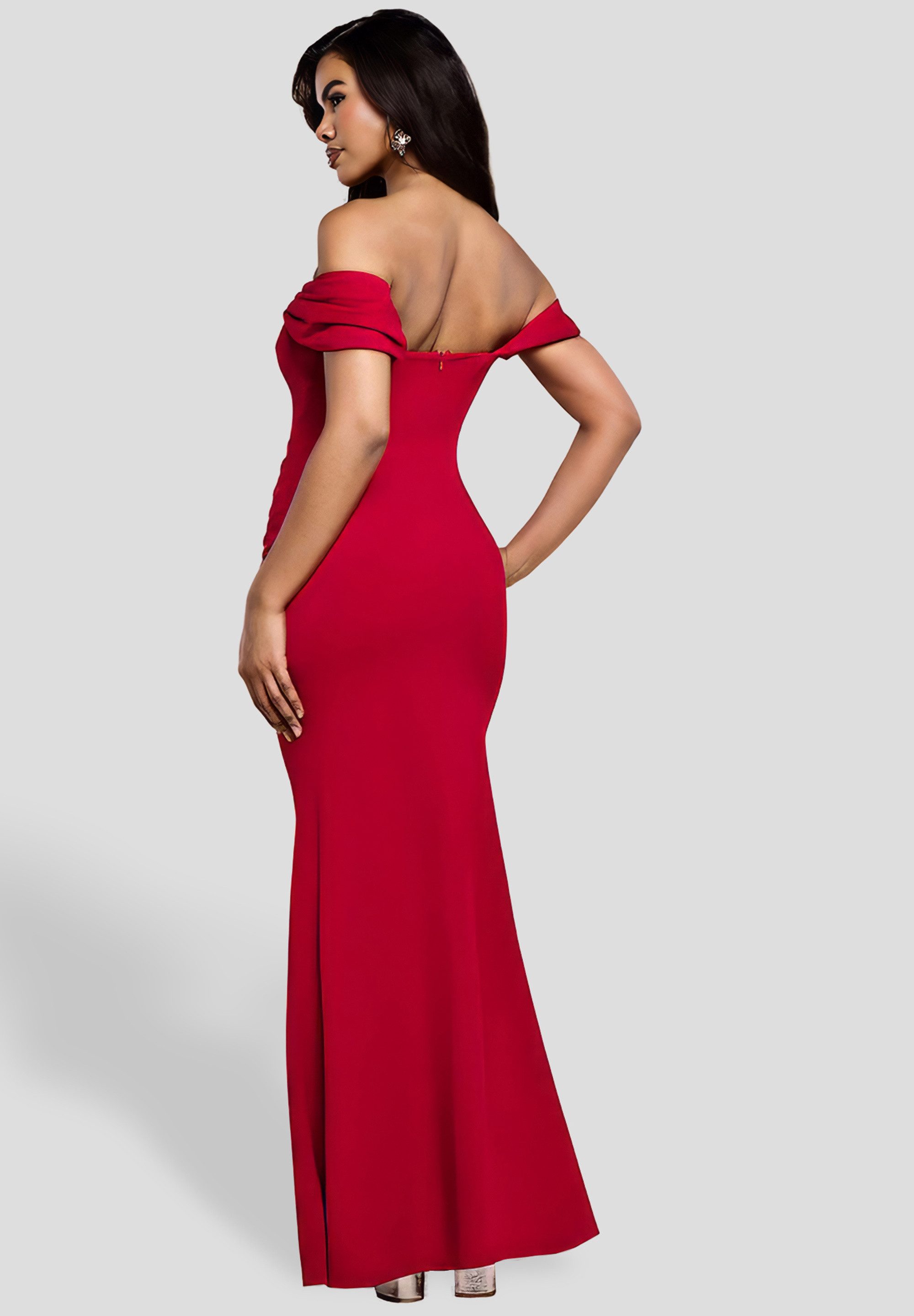 Goddiva Maxikleid Diamante Heart Trim Evening Maxi Dress Langes Kleid, Schulterfrei