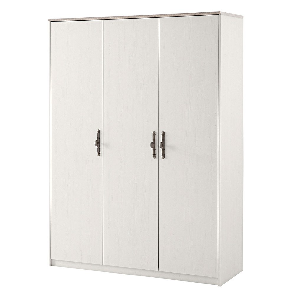 Lomadox Kleiderschrank LAISE-61 Pinie weiß Landhausstil 3-türig Sofclose 138 cm breit