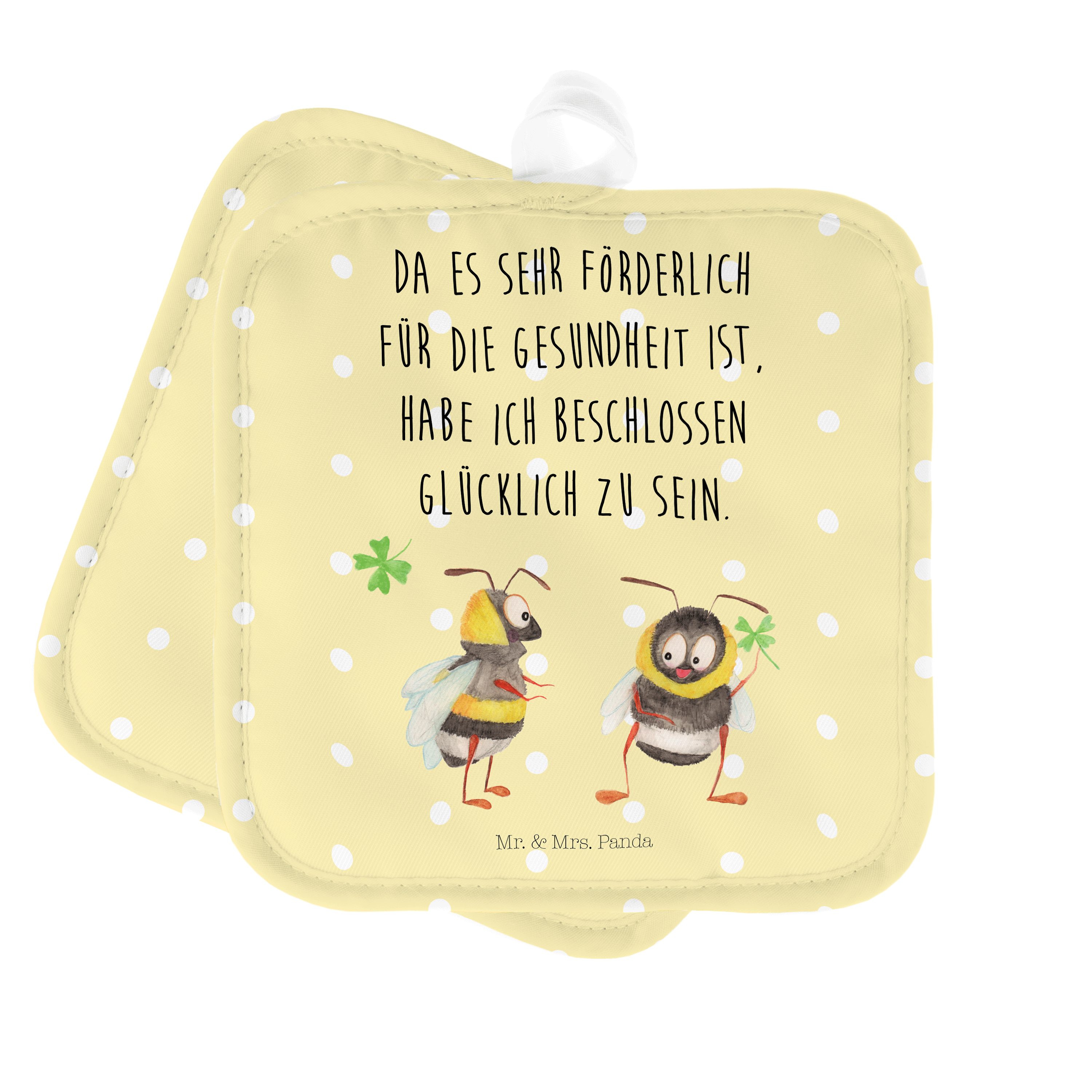 Mr. & Mrs. Panda Topflappen Hummeln mit Kleeblatt - Gelb Pastell - Geschenk, Tiere, lustige Sprüc, (1-tlg)