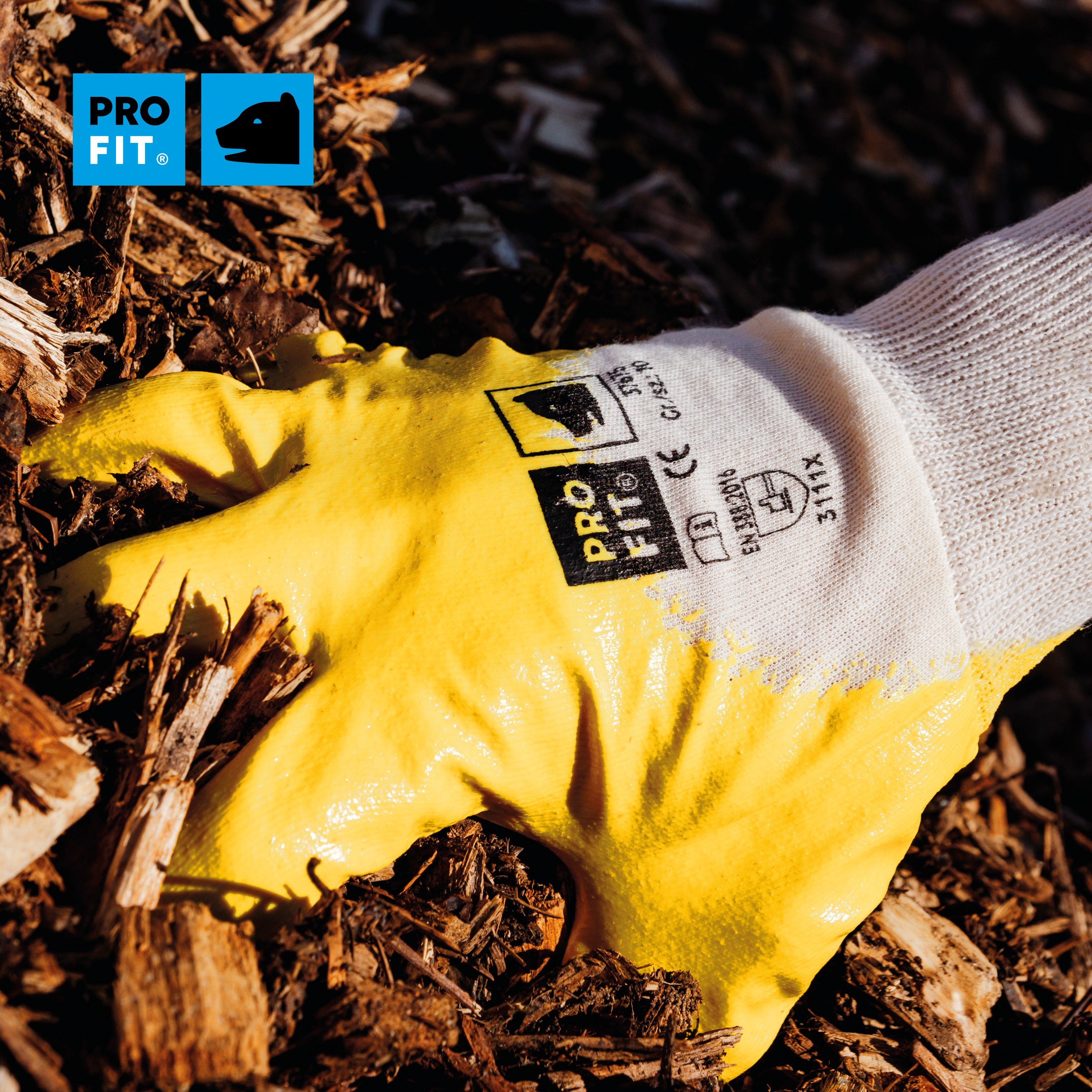 PRO FIT Nitril-Handschuhe Arbeitshandschuhe, Gartenhandschuh ¾ beschichtet, Mechaniker-Handschuh (12, Paar) Wasserdichte Handinnenfläche