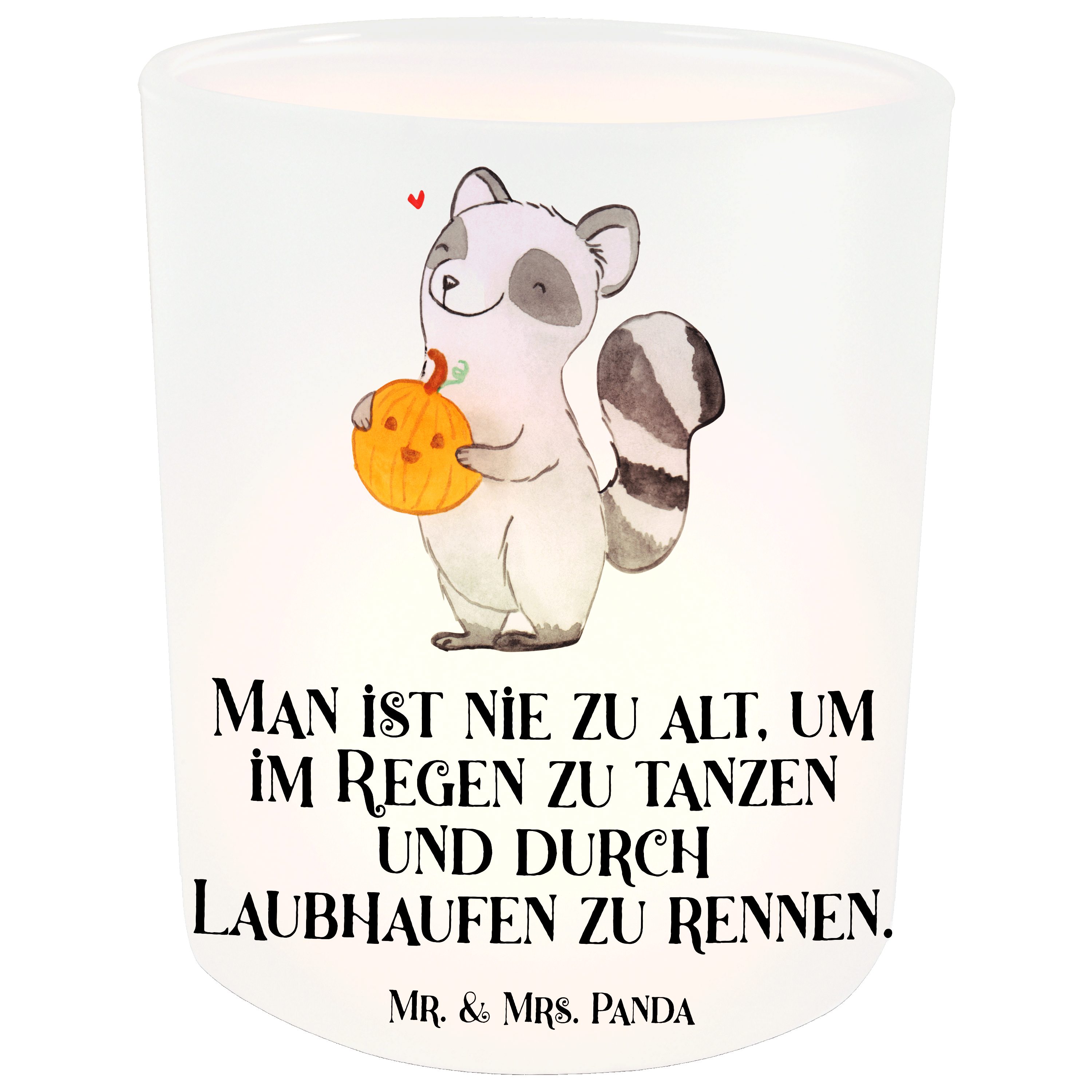 Mrs. Mart Windlicht Transparent (1 Kürbis & Waschbär - Geschenke, St) Mr. Geschenk, - Dekoration, Panda