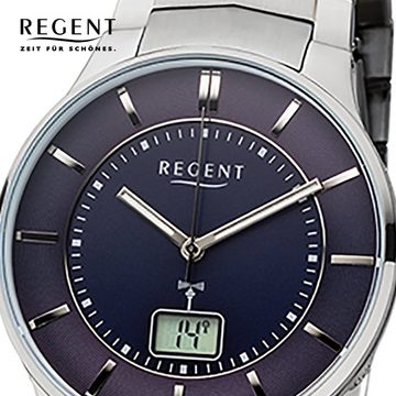 Regent Funkuhr Regent Herren-Armbanduhr silber grau, Herren Funkuhr rund, mittel (ca. 39mm), Edelstahlarmband