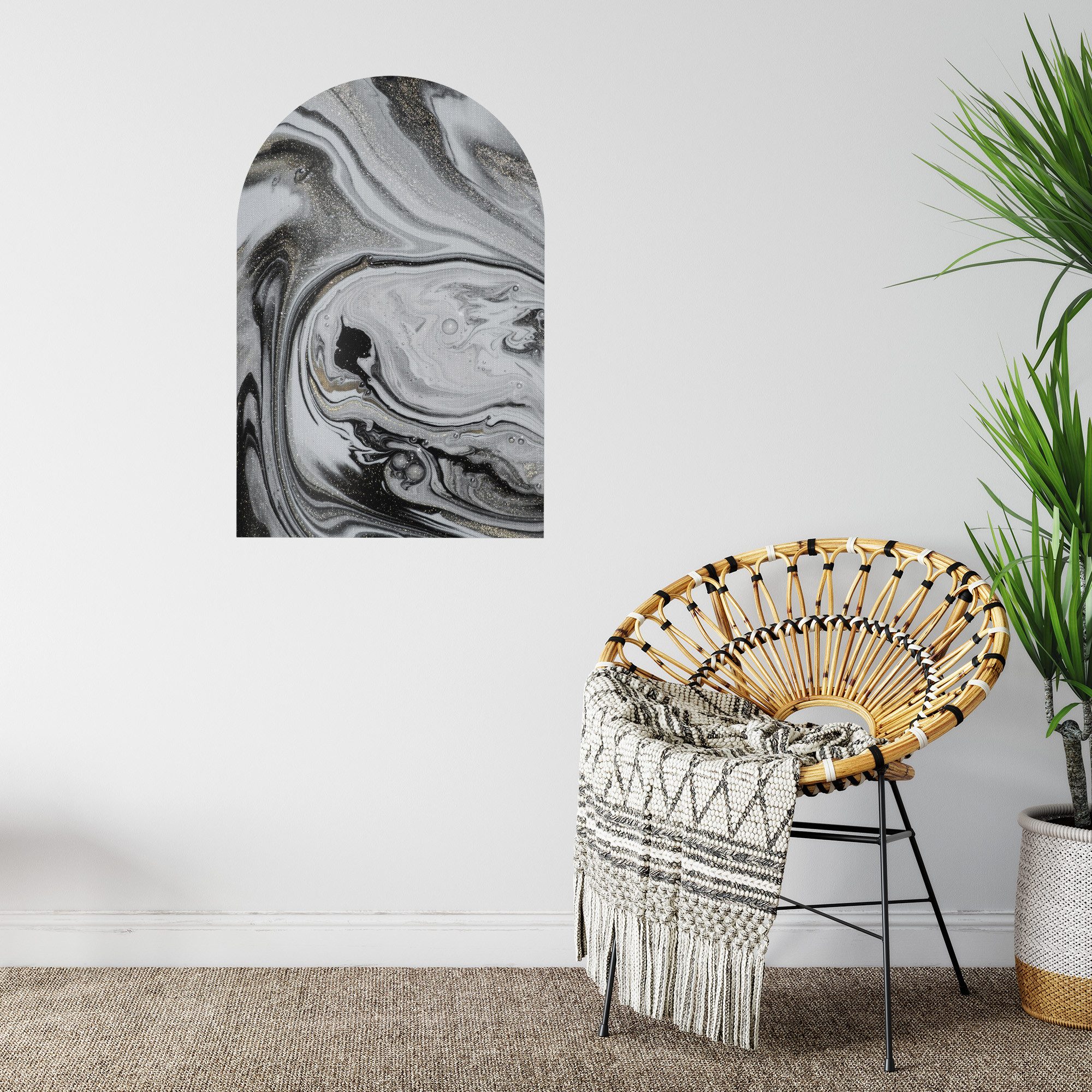 DEQORI Fototapete 'Aufwendiger Marmordekor', Rundbogen, matte Leinwandstruktur, bedruckt, (1 St), selbstklebend Wandtattoo Motiv Wandtapete Wand Sticker Bild Tapete