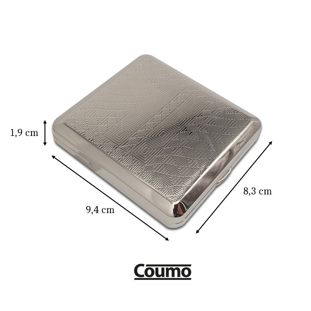 Coumo Sammleretui Zigarettenetui aus Metall, Silber Design, für ca. 20 Zigaretten – Bild 2 von 3