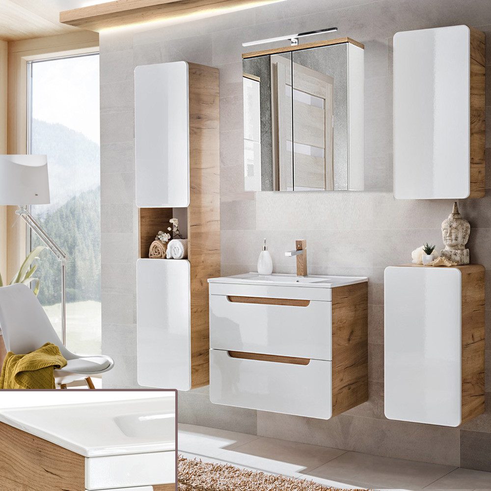 Lomadox Badmöbel-Set LUTON-56, (Spar-Set, 5-St), Hochglanz weiß inkl. 60 cm günstig online kaufen