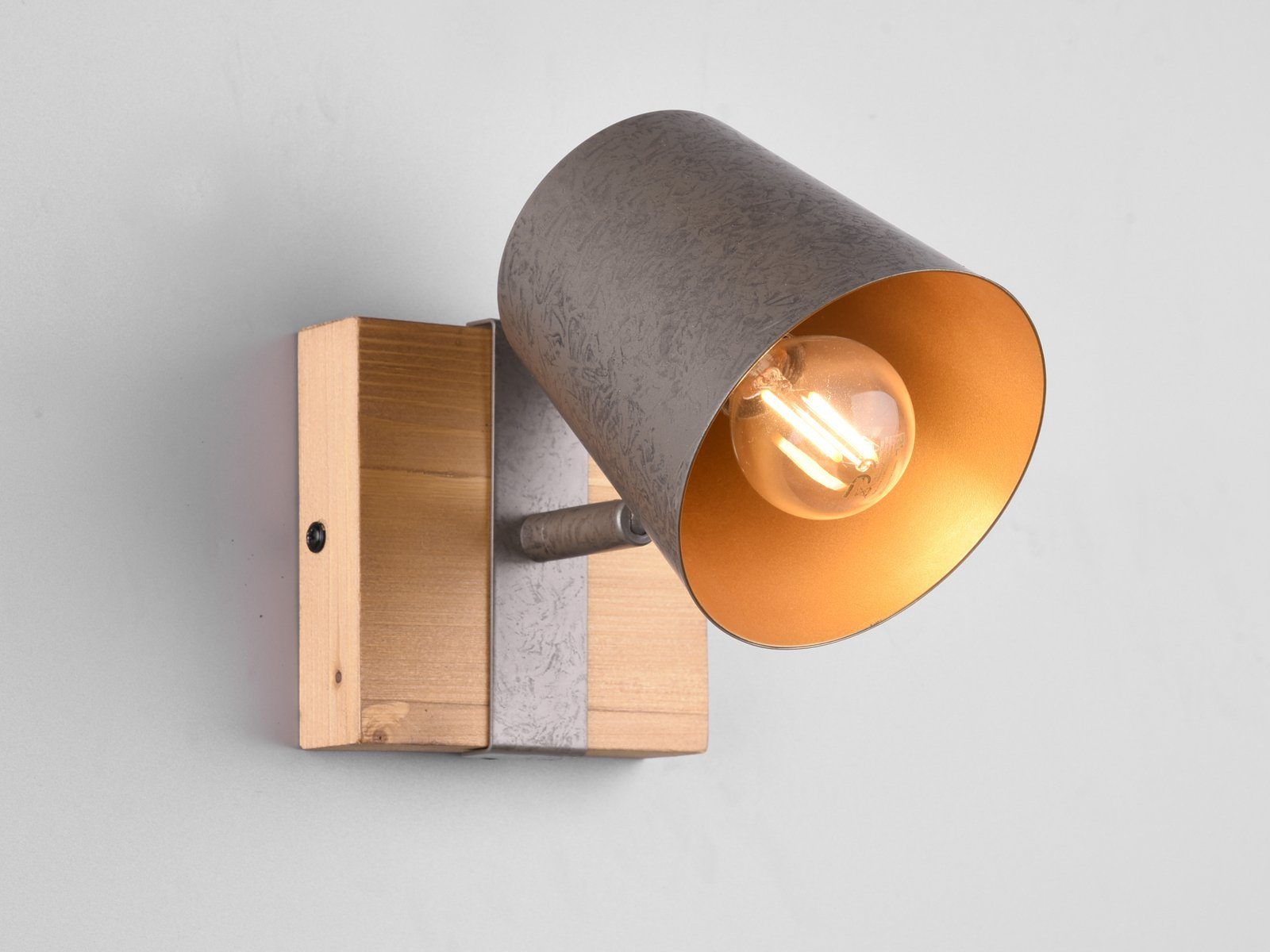 TRIO Leuchten LED Wandstrahler mit Holz inkl. E14 LED, Höhe 14,5cm, dimmbar, LED wechselbar, Warmweiß, innen Strahler, Vintage Wand-Leuchte schwenkbar inkl. E14 – Bild 3 von 5