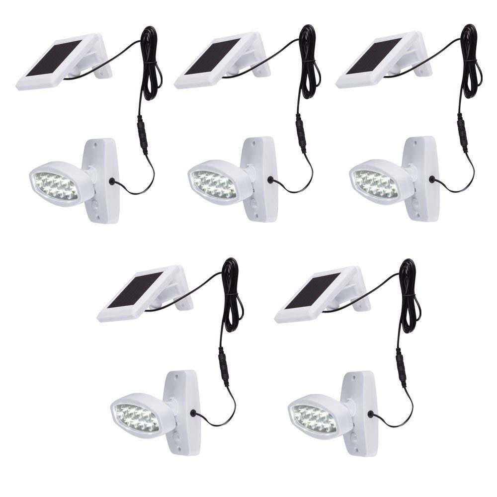 GLOBO LIGHTING LED Wandstrahler, LED-Leuchtmittel fest verbaut, Kaltweiß, Tageslichtweiß, 5er Set LED Solar Außen Leuchte Lampe Bewegungsmelder Wand Strahler