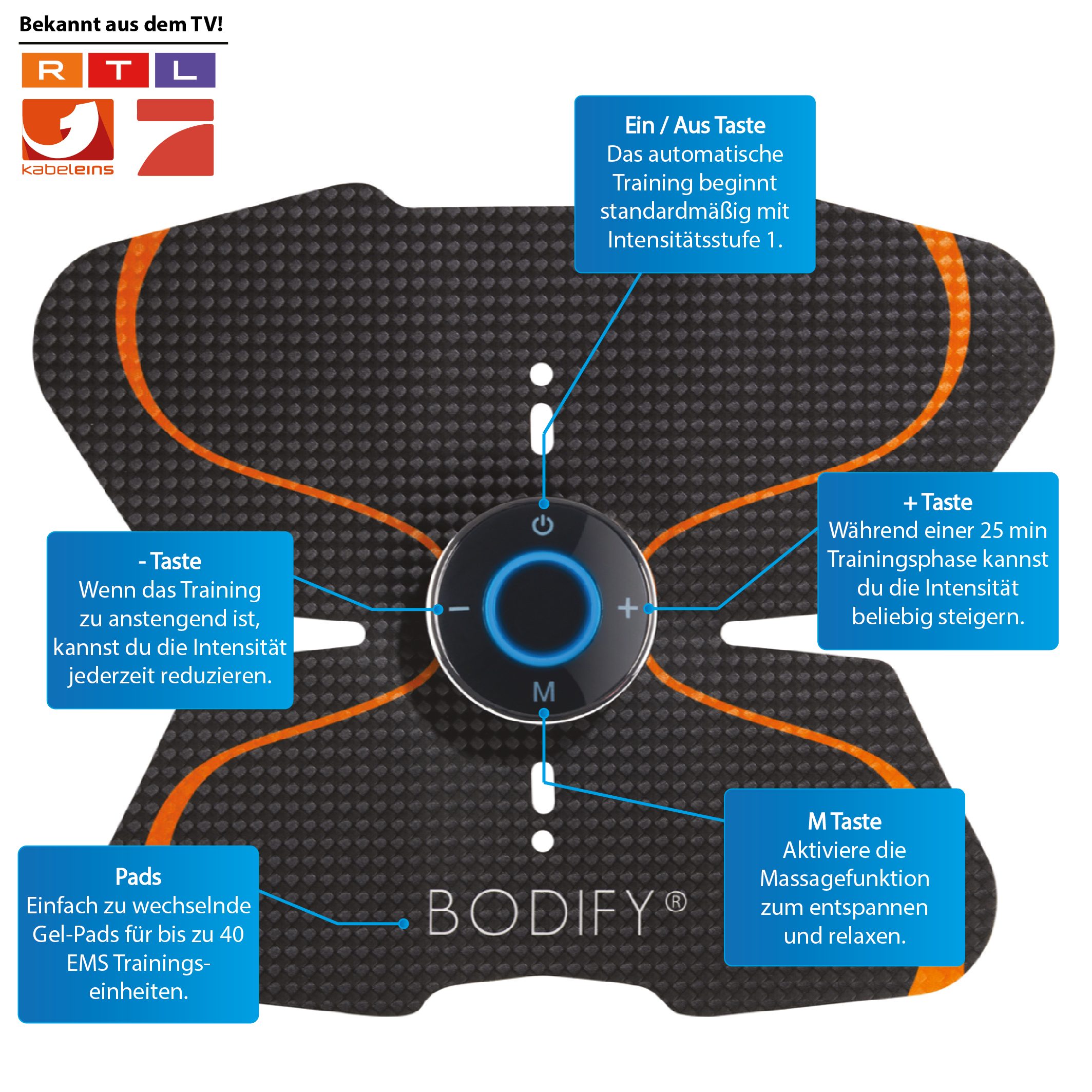 BODIFY EMS-Bauchmuskeltrainer - EMS Trainer - Gezielte Stimulation der Bauch Muskulatur