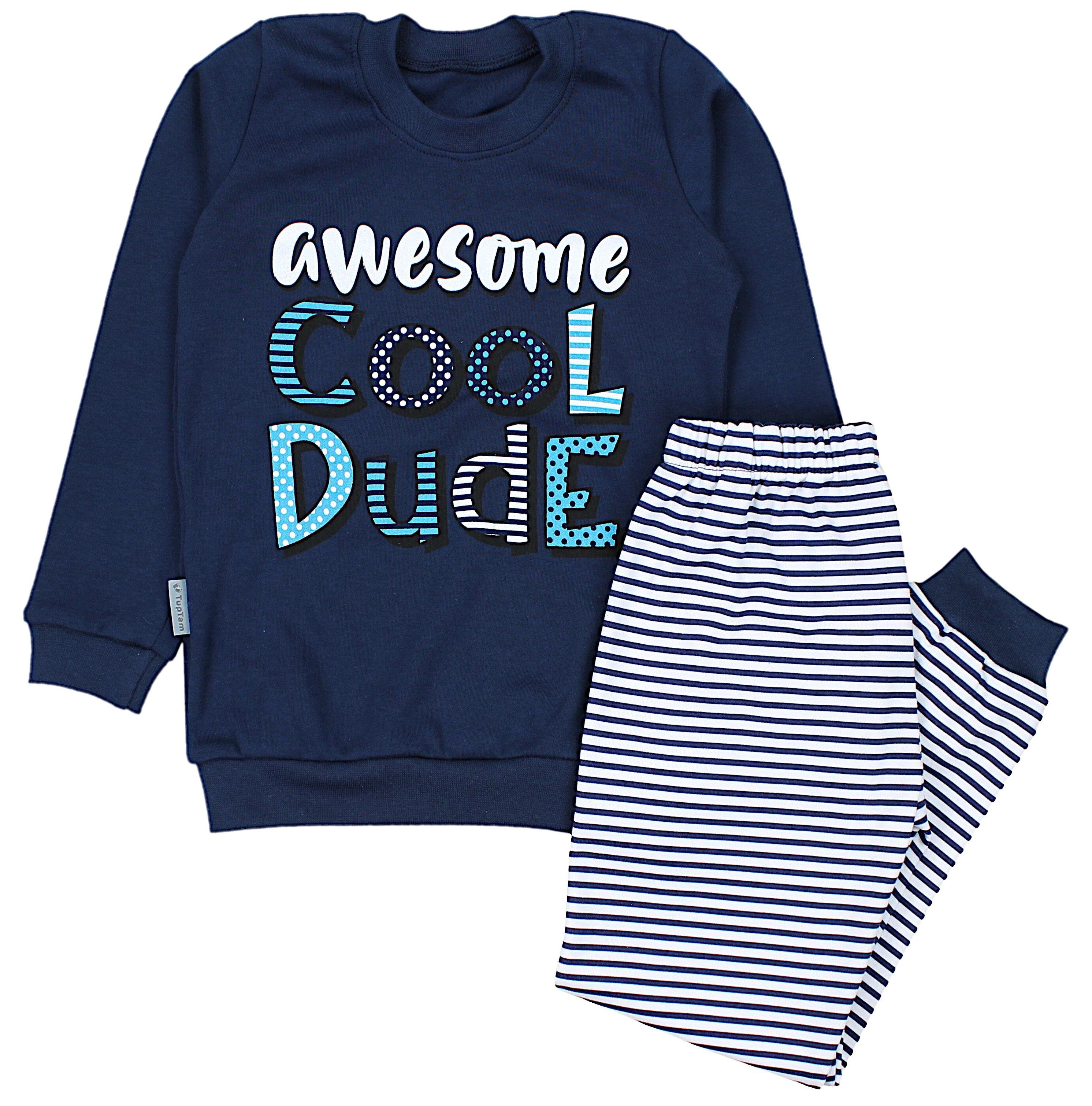 TupTam Schlafanzug Kinder Jungen Pyjama Schlafanzug Set Langarm Nachtwäsche 2-teilig Cool Dude Blau / Streifen Dunkelblau