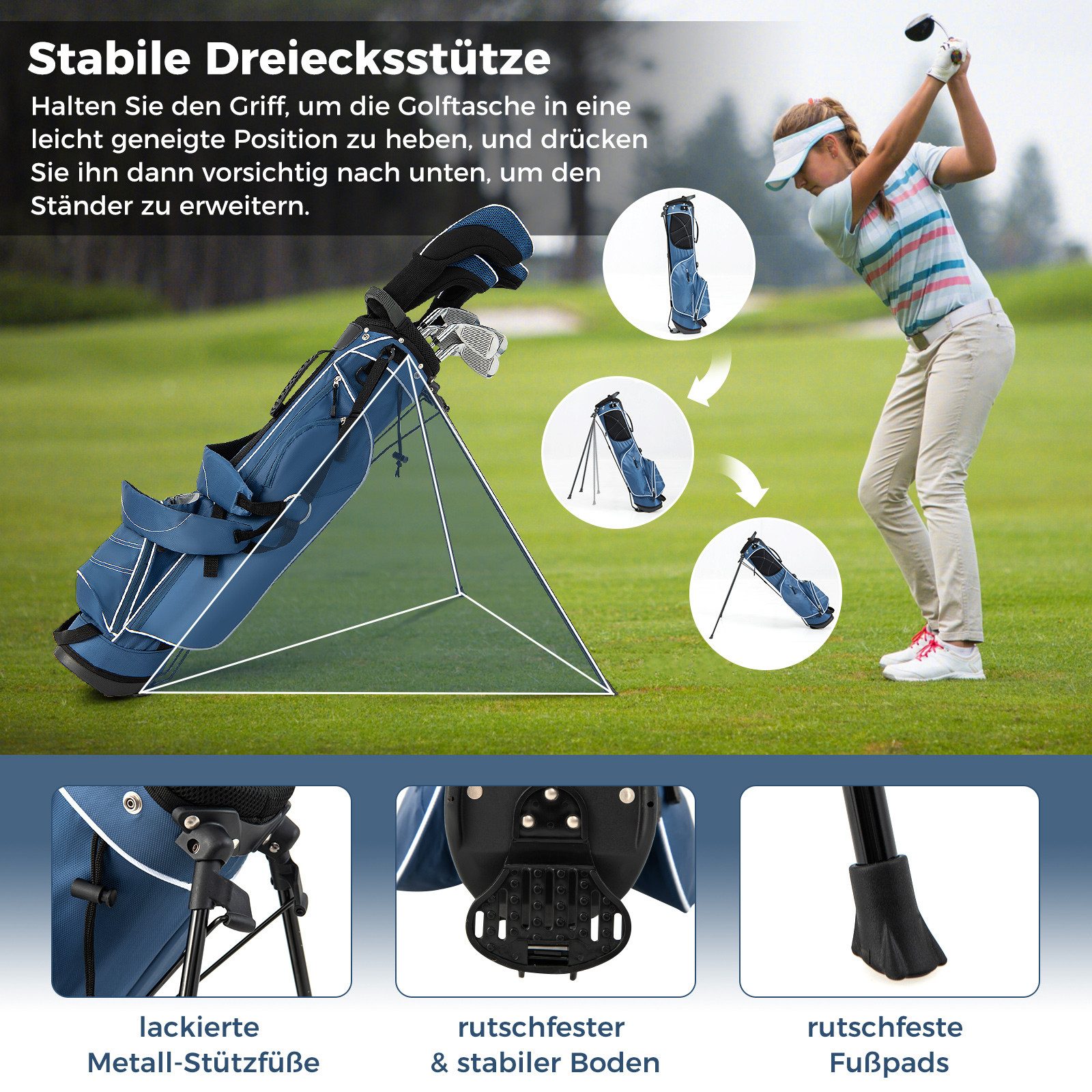 COSTWAY Golftrolley + Golfbag Golfbag, für Max. 4 Schläger, mit Ständer