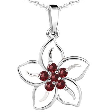 Limana Kette mit Anhänger echte Edelsteine roter Granat 925 Sterling Silber Blume Silberkette (inkl. Herz Geschenkdose und Tüte), 50cm Geschenkidee Geschenk Idee Damenkette Damenschmuck