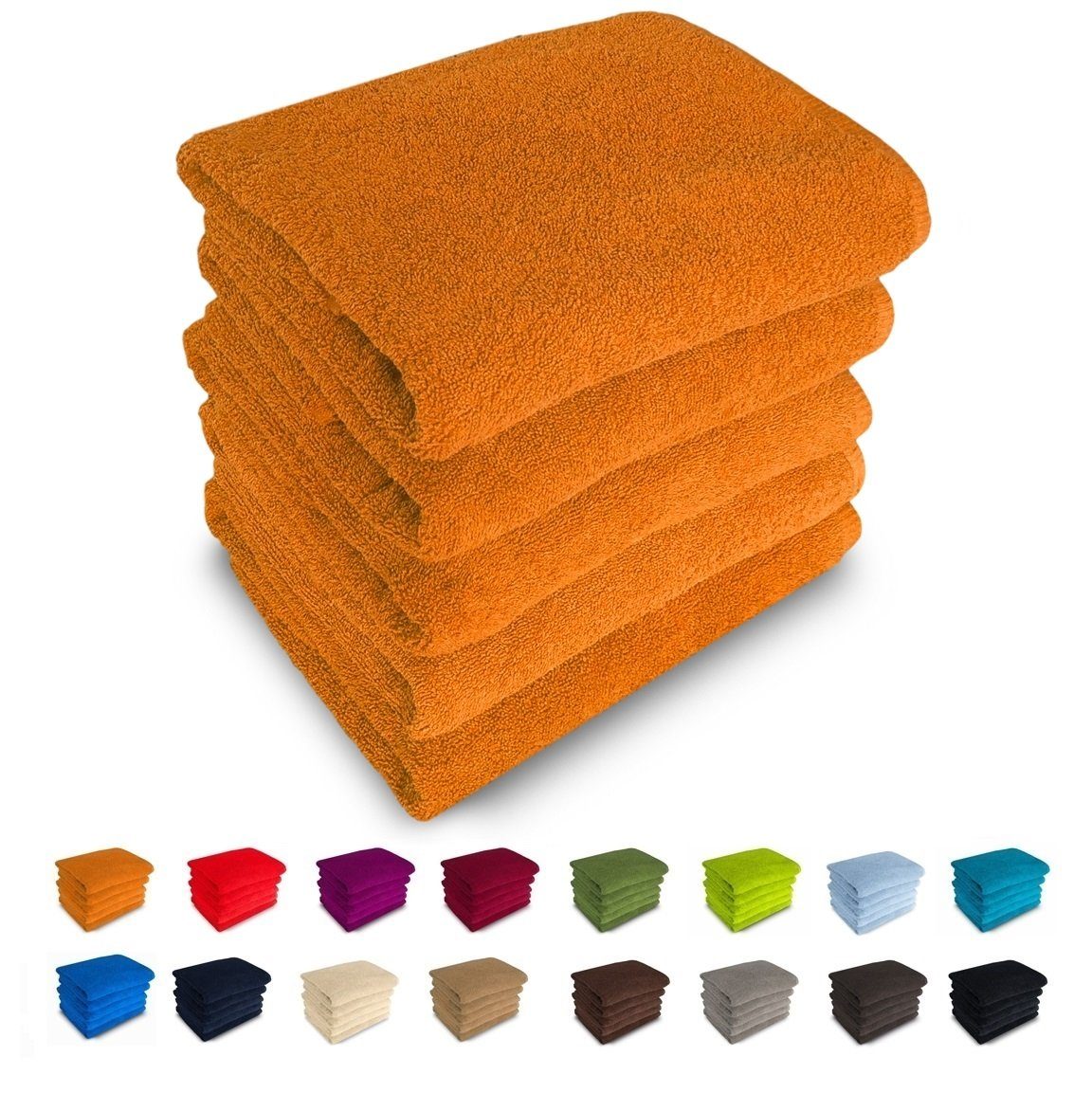MatratzenL.A.B® Handtuch Set Rimini 500 g/m², 100% Baumwolle, (Duschtücher 70x140 cm Set, 5-tlg), Frotee, mit Aufhänger, 23 Farben, einzeln verpackt orange - 15