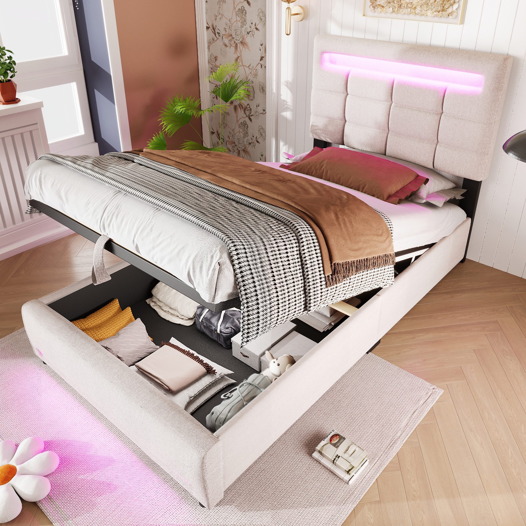 HAUSS SPOLE Polsterbett 90x200cm mit LED-Leuchten, günstig online kaufen