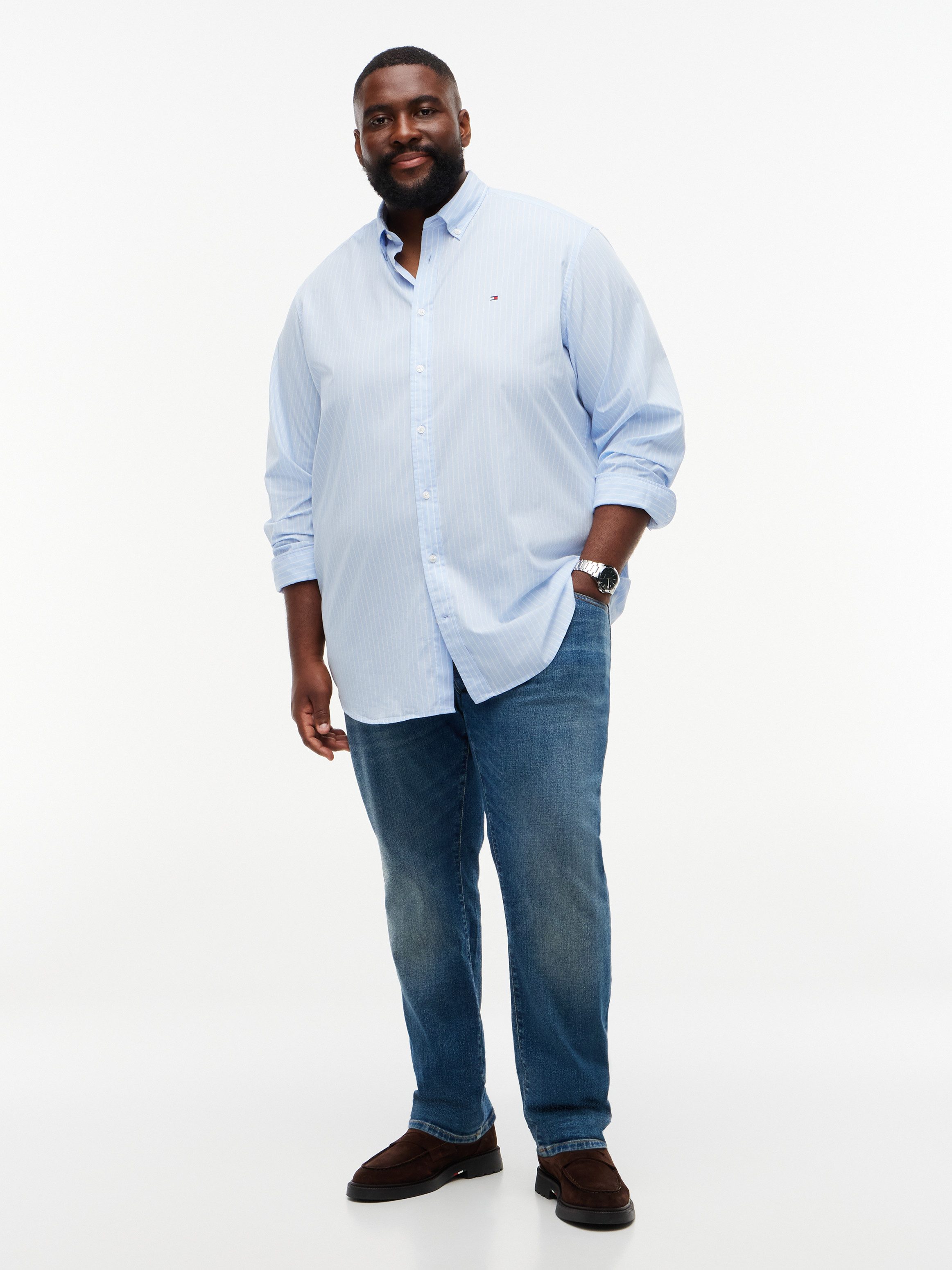 Tommy Hilfiger Big & Tall Langarmhemd BT-CORE HAIRLINE POPLIN RF mit Button-Down-Kragen, Regular Fit – Bild 4 von 5