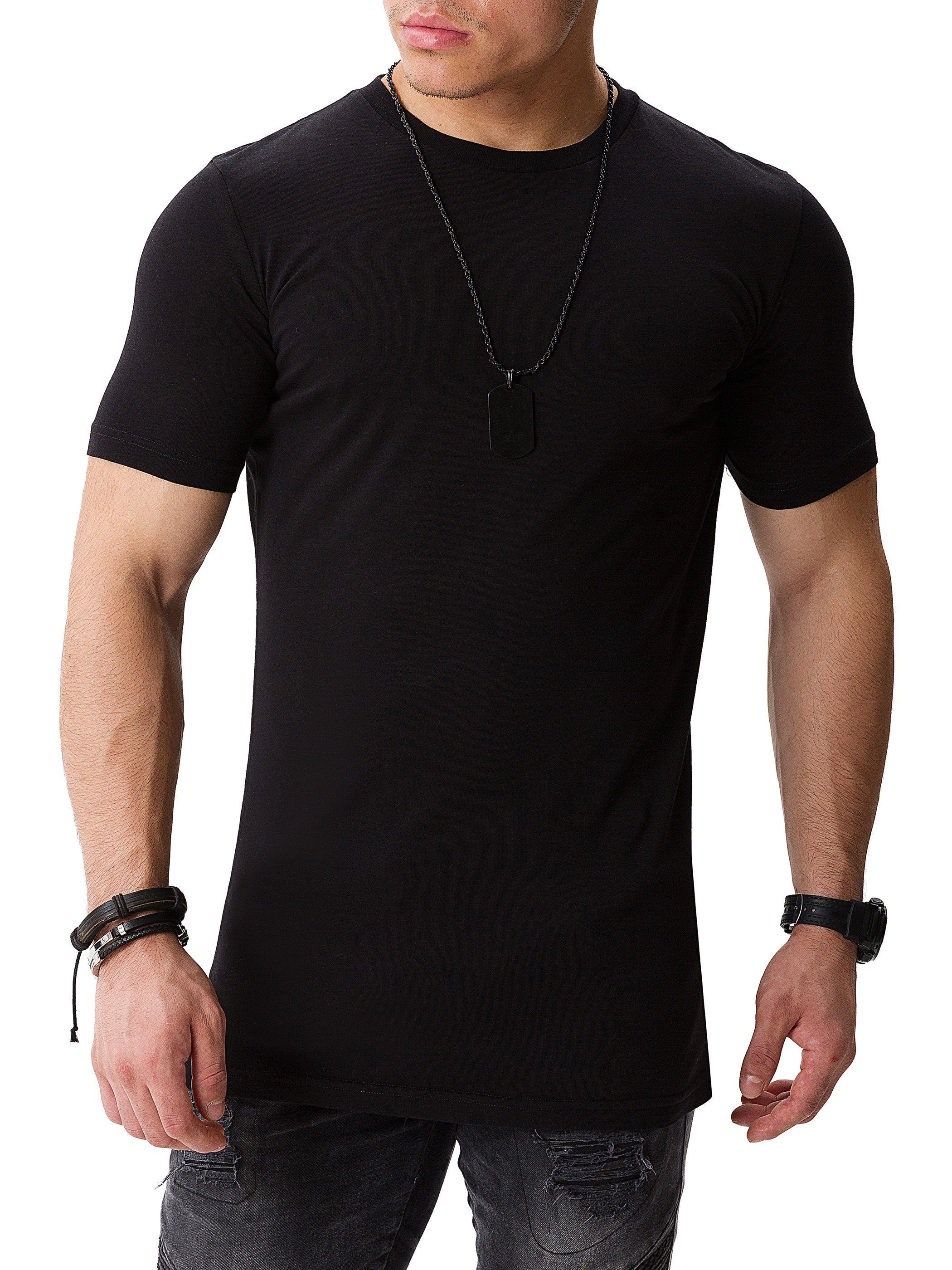 Neck modernes Schwarz (Set) Tee 194008) (black T-Shirt Rundhalsshirt Basic WOTEGA Alton Crew