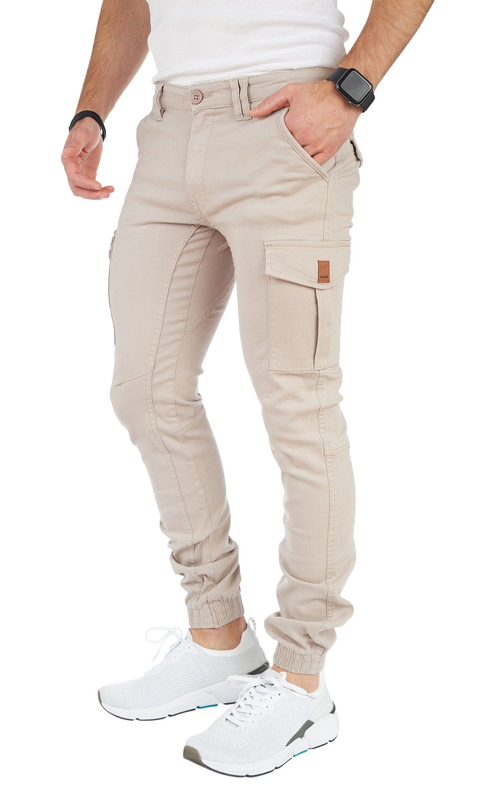 Herren Hose männer Styleko Cargohose 8001 Styleko Cargohose Beige-Gürtelbund Chino Chinohose Cargohose