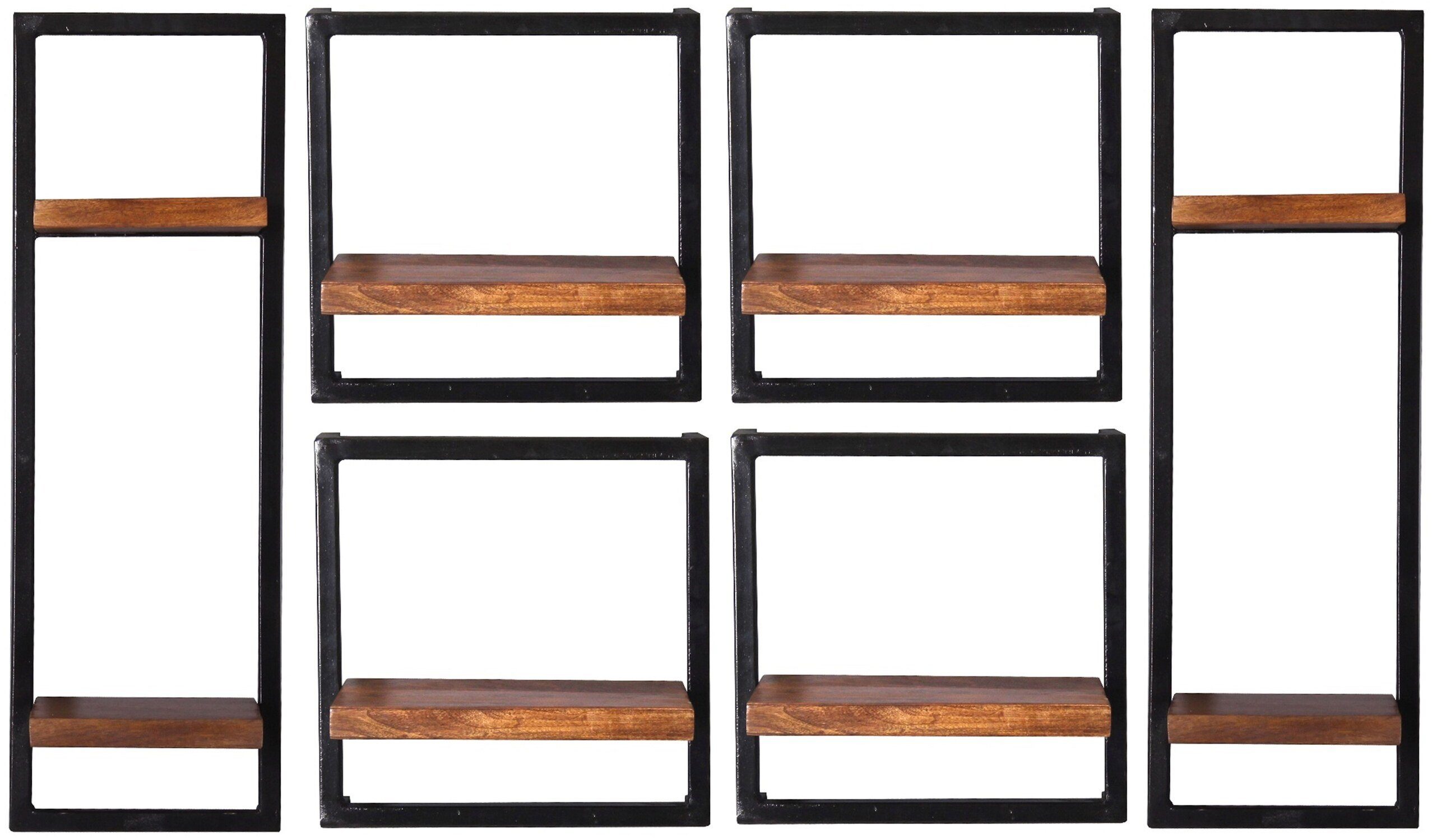 TPFLiving Wandregal Louisville - toller Materialmix aus Mangoholz und Altmetall, Wandregal im modernen Industrial Look - natur mit antikschwarz, Produktlinie: Kentucky - Breite: 135 cm, Höhe: 75 cm, Tiefe: 25 cm
