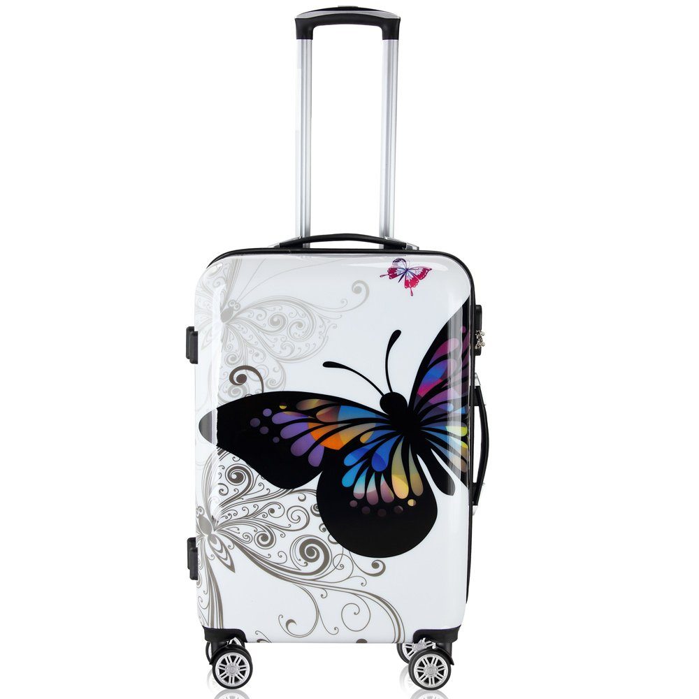 monzana Hartschalen-Trolley Butterfly, 4 Rollen, Hartschalenkofferset Butterfly Beauty Reisekoffer Set Komplettset