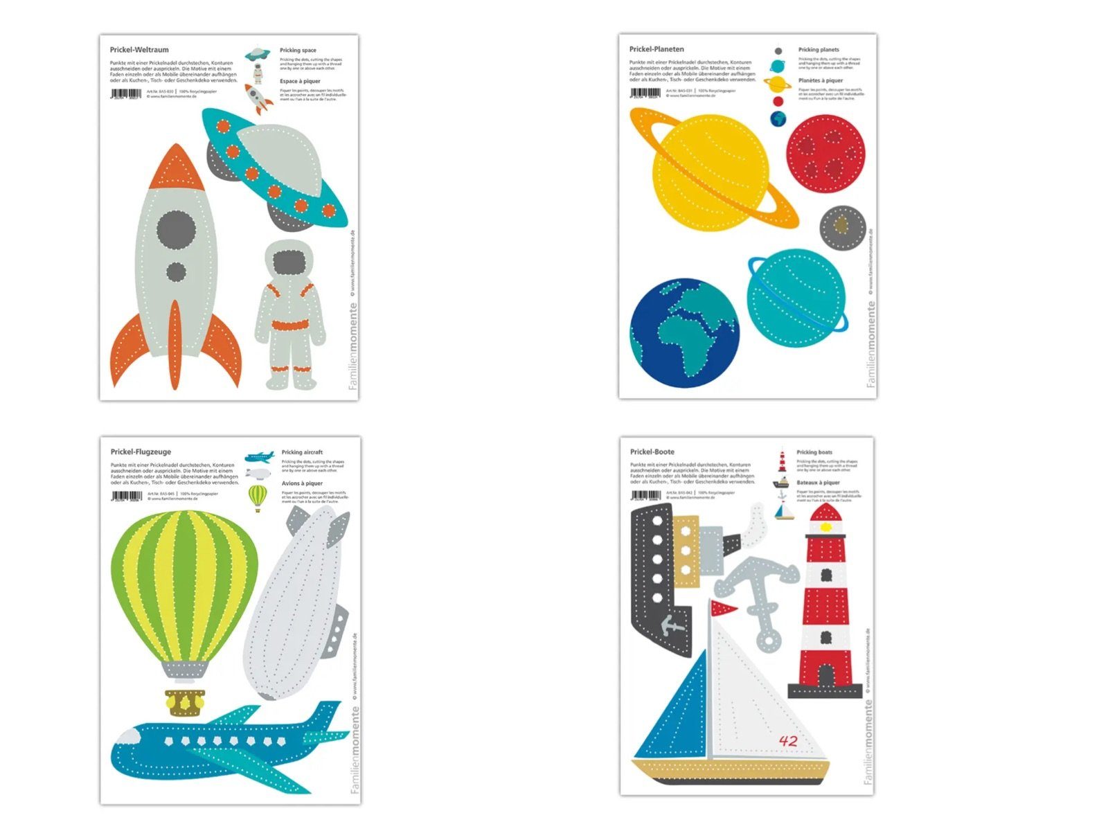LK Trend & Style Bastelkartonpapier Bastelbögen zum Prickeln verschiedene Motive Flug Abendteuer