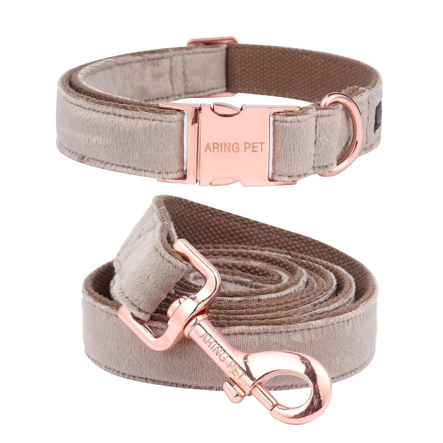 LuxusKollektion Hunde-Halsband Hundehalsband & Leine Set Samt XS Braun