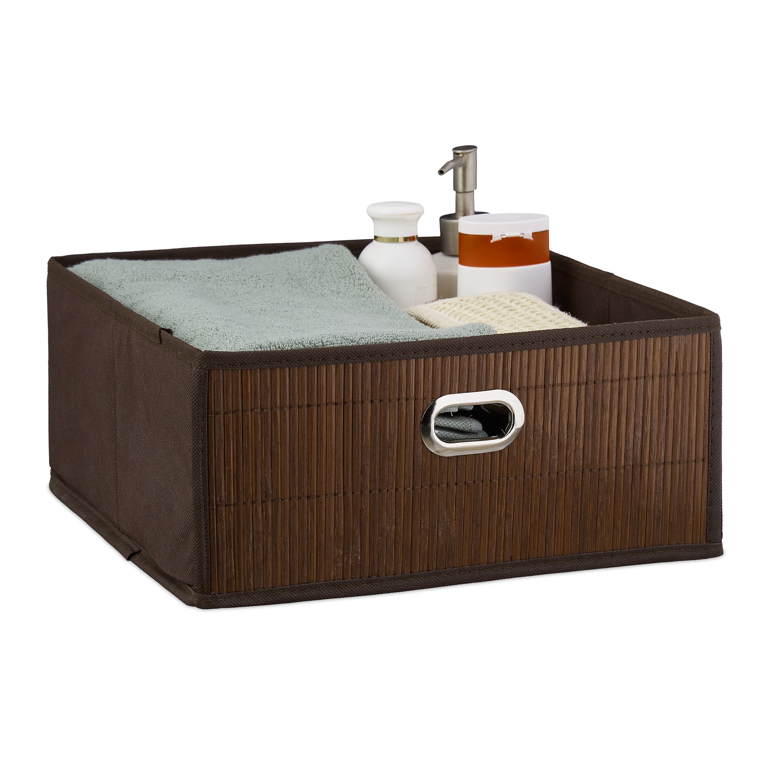 relaxdays Aufbewahrungskorb 2 x Aufbewahrungskorb Bambus flach braun günstig online kaufen