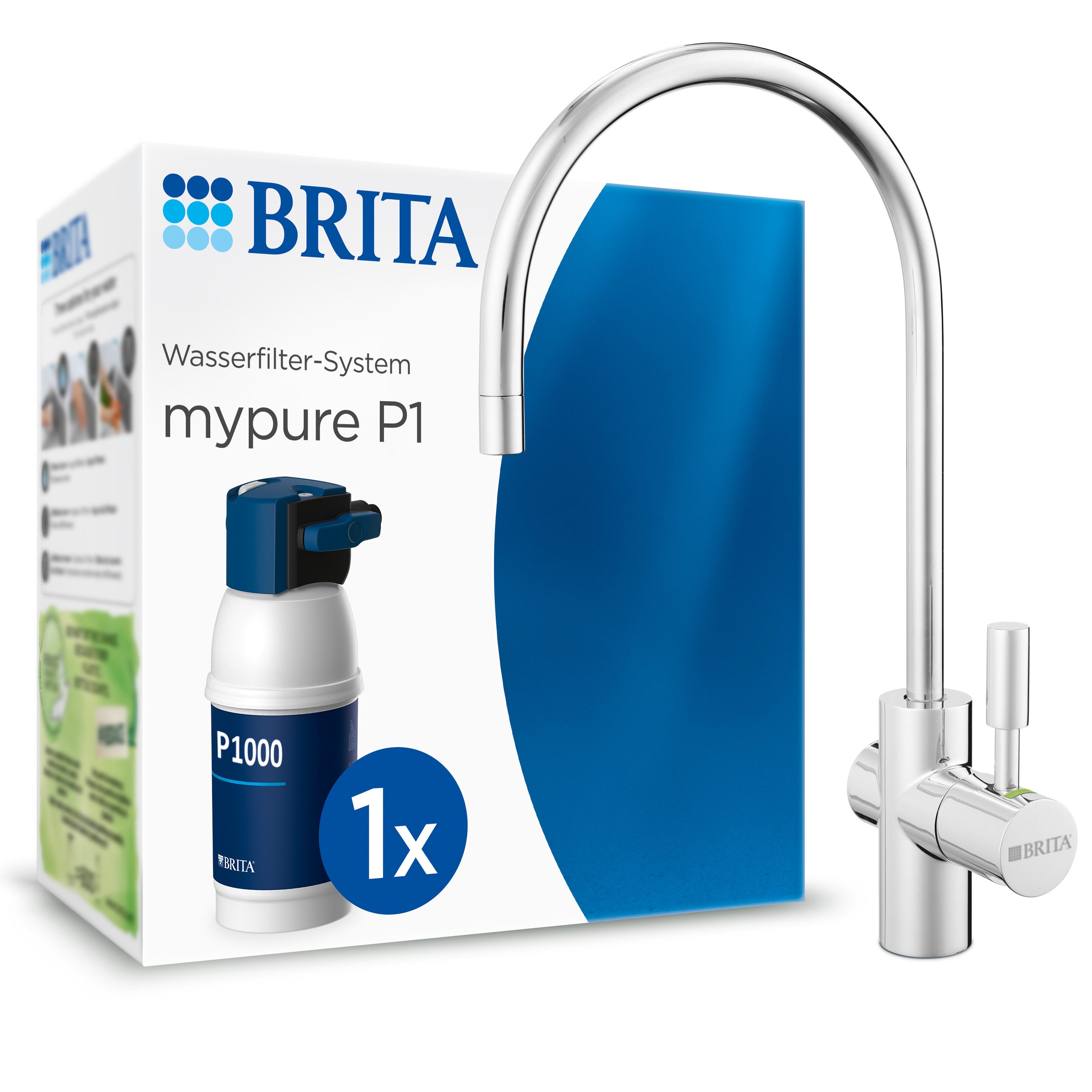BRITA Küchenarmatur mypure P1 (Armatur, Kartusche, Filterkopf, Halterung, Schläuche, Adapter, T-Stück) reduziert Kalk, Chlor, Blei & Kupfer im Leitungswasser