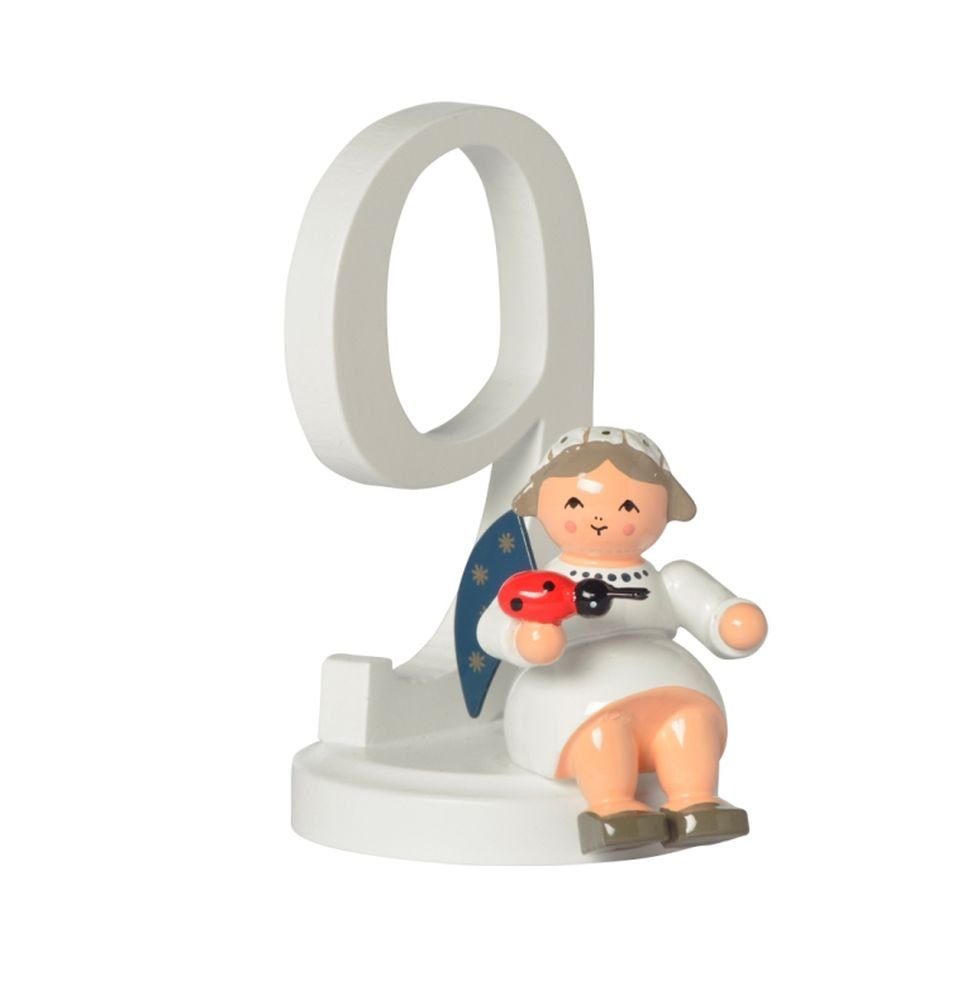 KWO Kunstgewerbe Werkstätten Engelfigur Miniaturfigur Engel mit Zahl "9" BxTxH= 4,5x5x7cm NEU