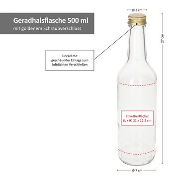 MamboCat Einmachglas 6er Set Geradhalsflasche 500 ml + Schraubverschluss Gold, Glas