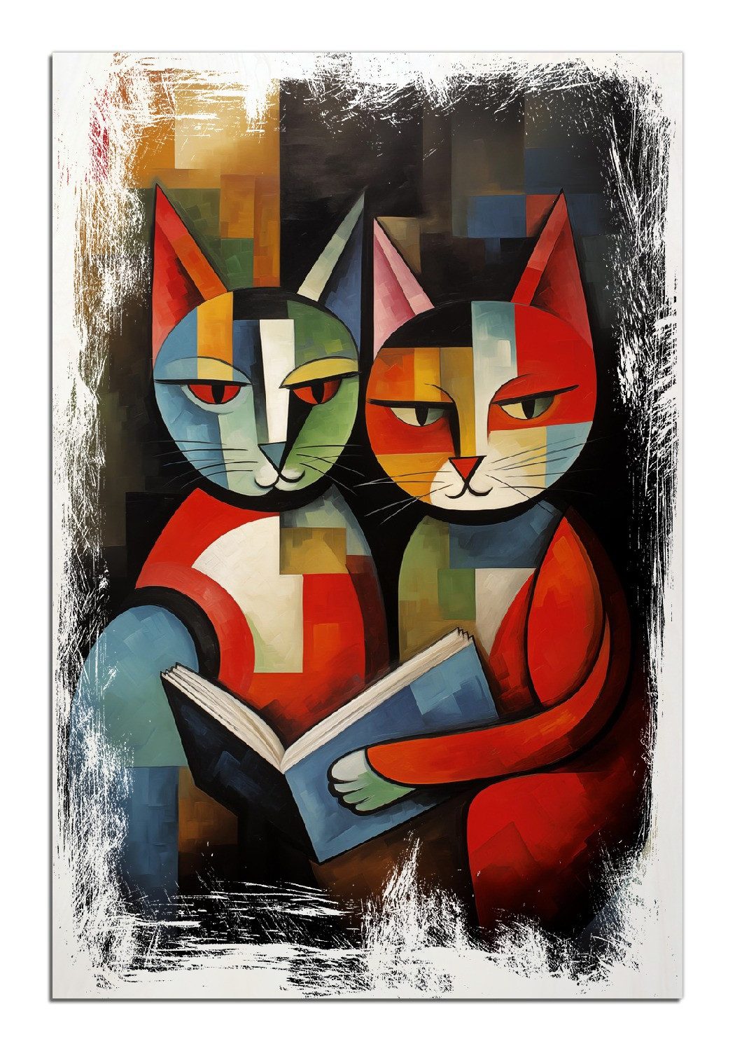 Wallario Holzbild, Lesende Katzen, in verschiedenen günstig online kaufen