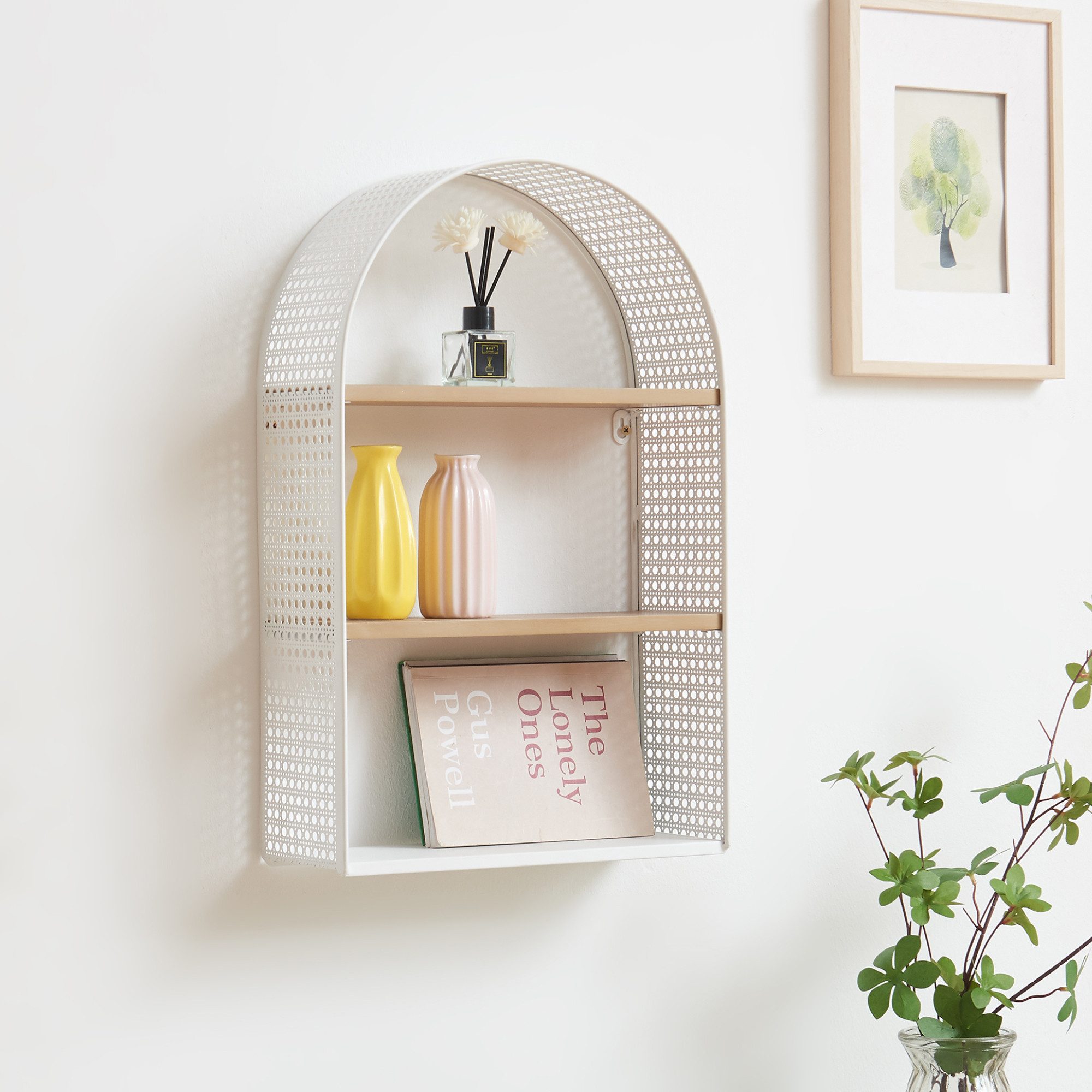 en.casa Wandregal, »Jäller« mit 3 Ablagen Metall 53 x 35 x 14 cm Weiß
