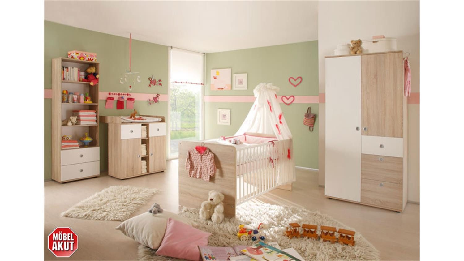 Bega Consult Babyzimmer-Komplettset Babyzimmer Wiki 3-teilig Sonoma Eiche Dekor, (3-tlg)