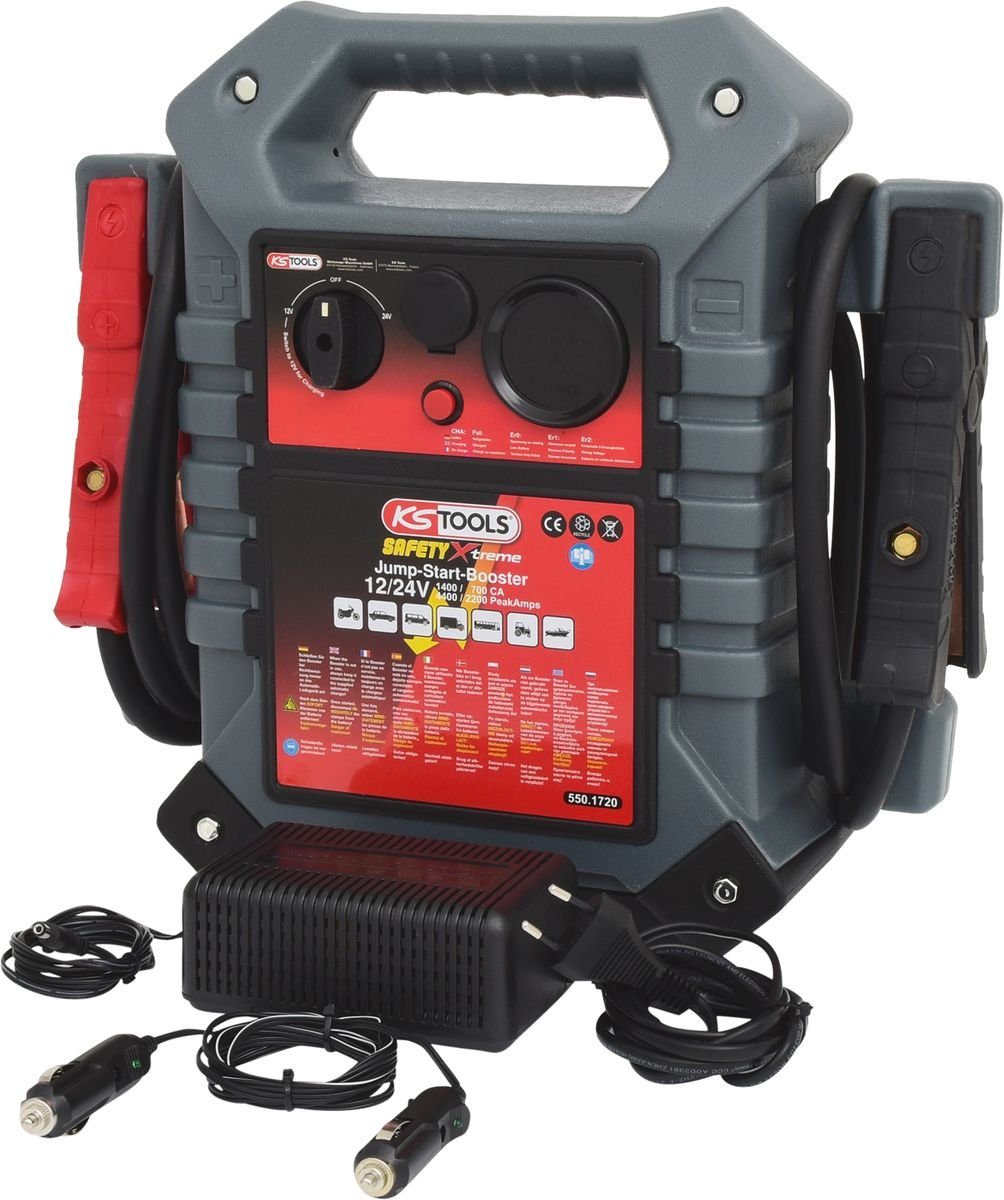 KS Tools Gabel- und Ringschlüssel 12 V + 24 V Batterie-Booster, mobiles Starthilfegerät 1400 A (550.17
