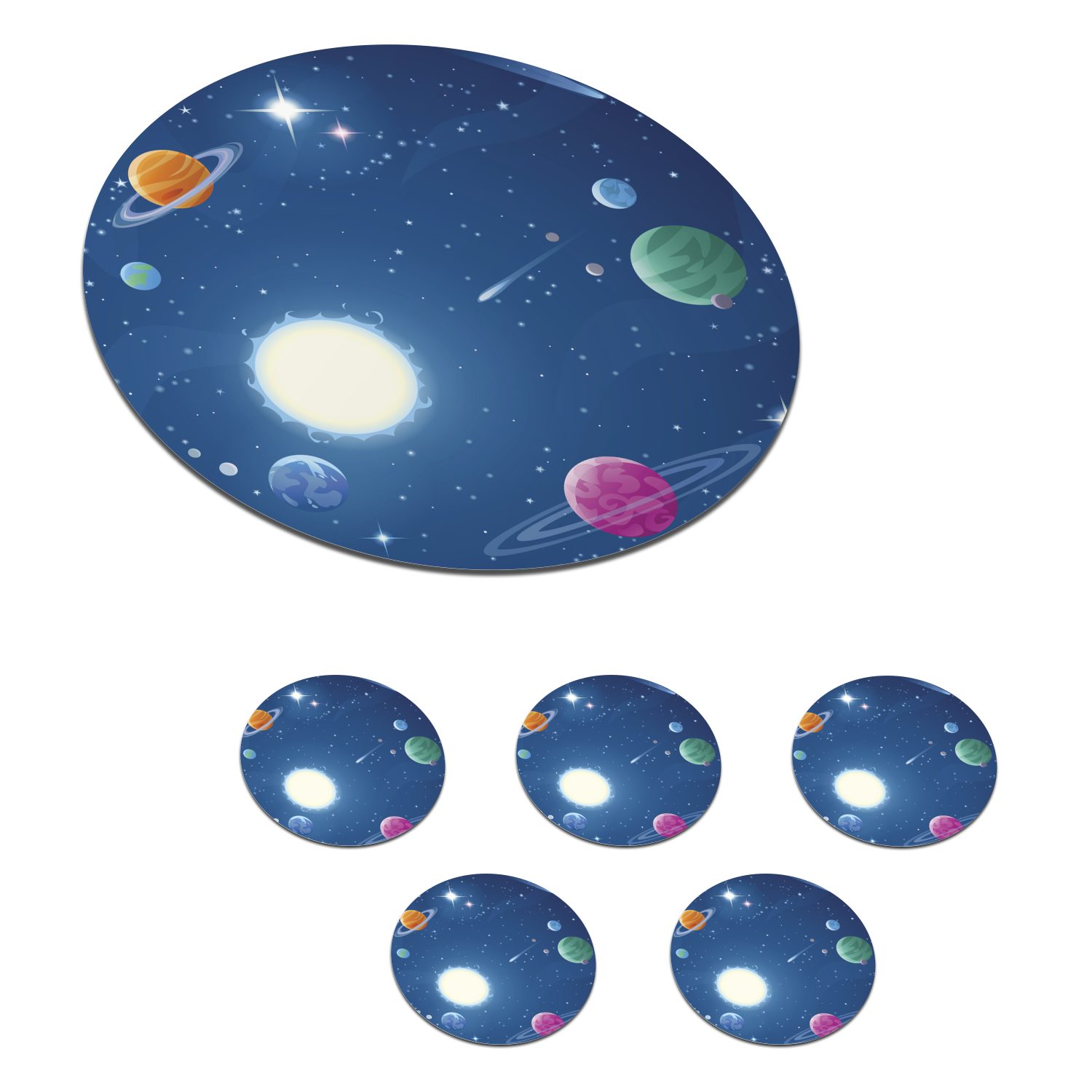 MuchoWow Glasuntersetzer Eine Illustration des mit Planeten gefüllten Weltraums, Zubehör für Gläser, 6-tlg., Getränkeuntersetzer, Tassenuntersetzer, Korkuntersetzer, Tasse, Becher