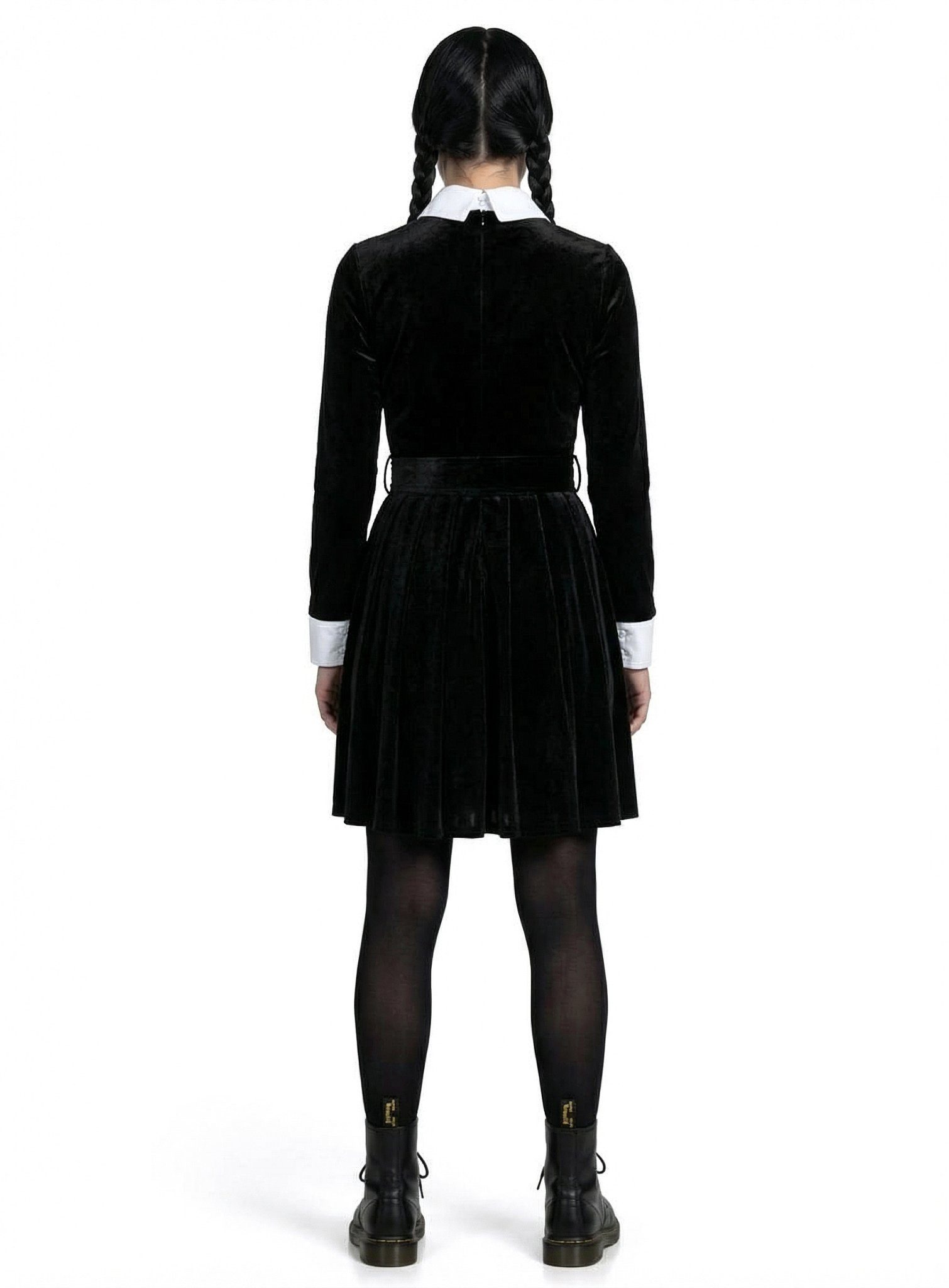 Metamorph Hexen-Kostüm Wednesday - Schulmädchen Halloween Kostüm Damen, Schwarzes Hexenkleid mit Faltenrock für Teenager und Erwachsene