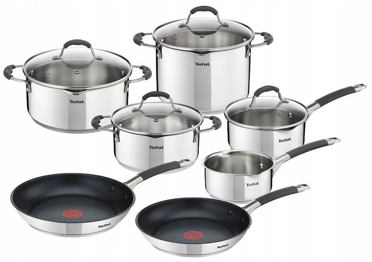 Tefal Topf-Set »TEFAL ILLICO TOPFSET 11-TEILIG PFANNEN 24, 28 CM TÖPFE TOPF  KOCHTOPF PFANNE SATZ«, Edelstahl 18/0, (11-tlg), spülmaschinengeeignet,  Backofengeeignet, Temperaturindikator, Rostfreies Stahl 18/10, Liter-Skala,  wasserdicht, Induktion ...