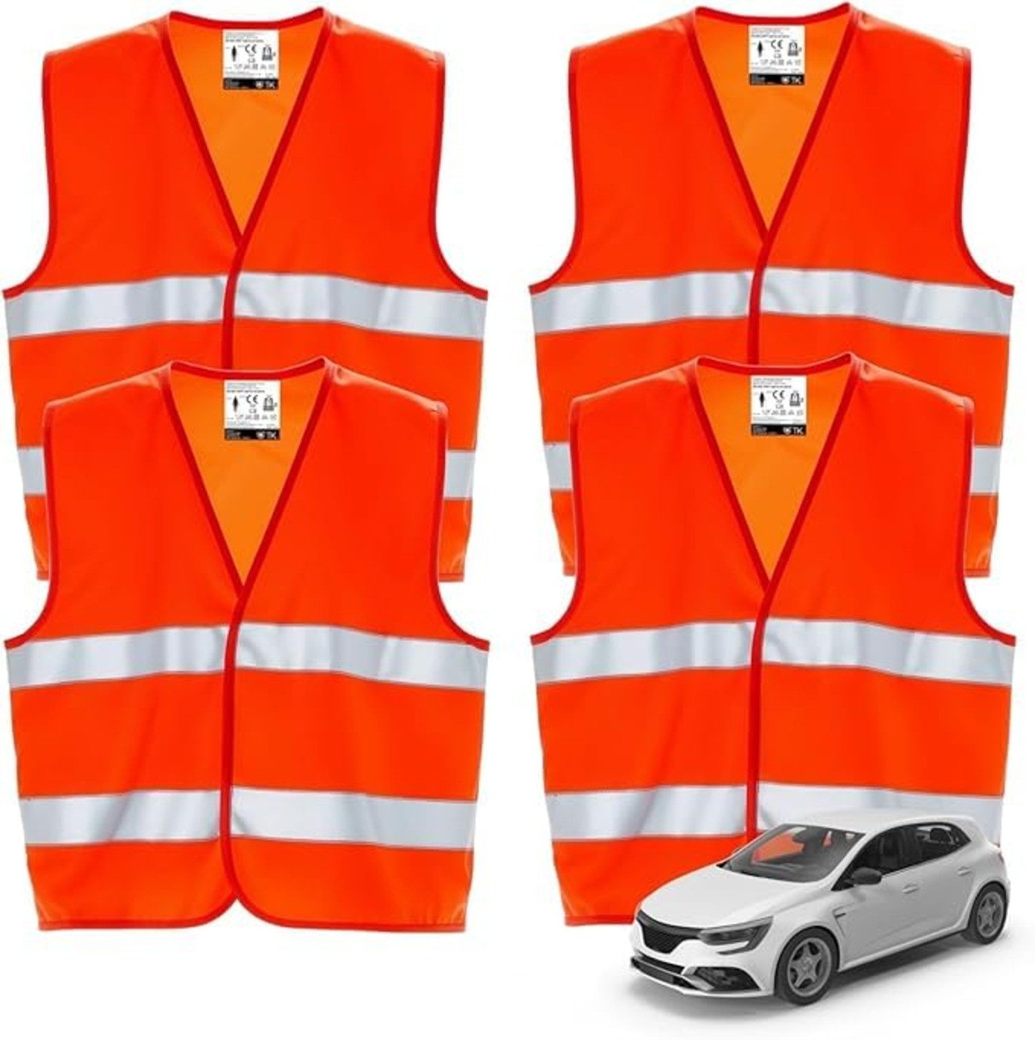 POWR Car Warnweste 4X Warnwesten Auto 2026: Sicherheitsweste ISO20471 (4er Set, 4-tlg., 4-teilig)