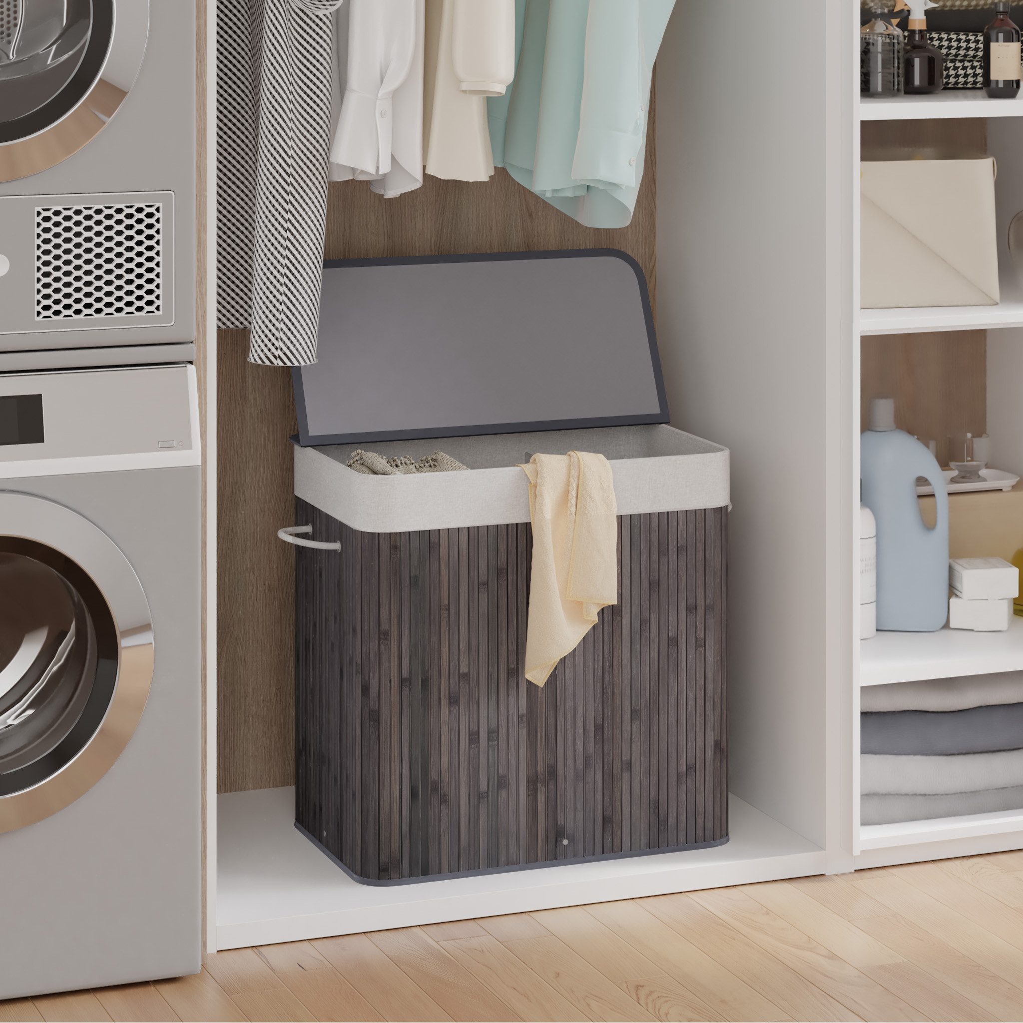 Mondeer Wäschekorb Wäschesammler aus Bambus (1 St), 150L mit 3 Fächern, fal günstig online kaufen