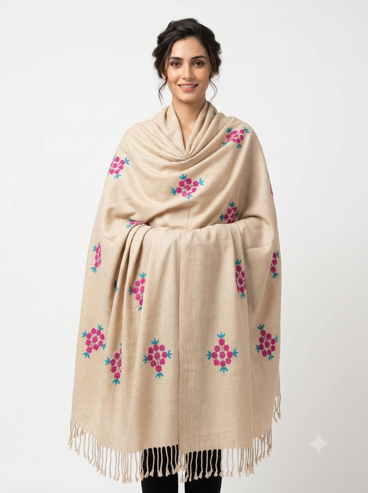 PfauGermany Wollschal Himalayan Premium Quality XXXL Exclusive Embroidery Wool Schals