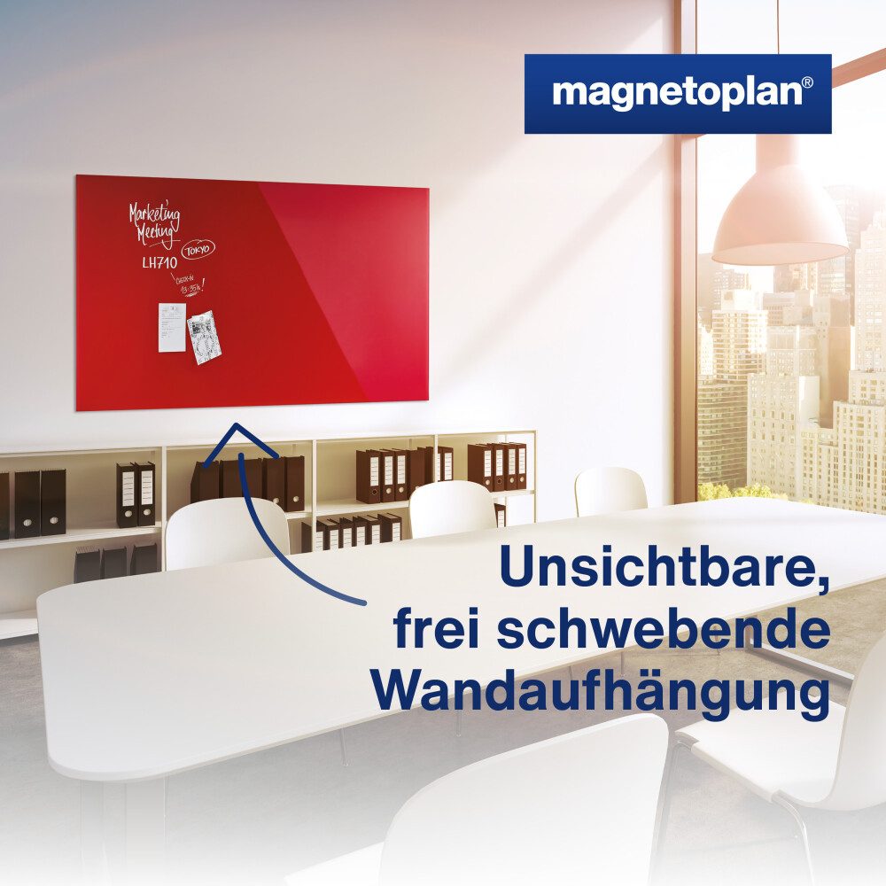 magnetoplan® Anzeigetafel Glas-Magnettafel 80x60cm magnetisch/beschreibbar- Rot - rahmenlos (1-St)