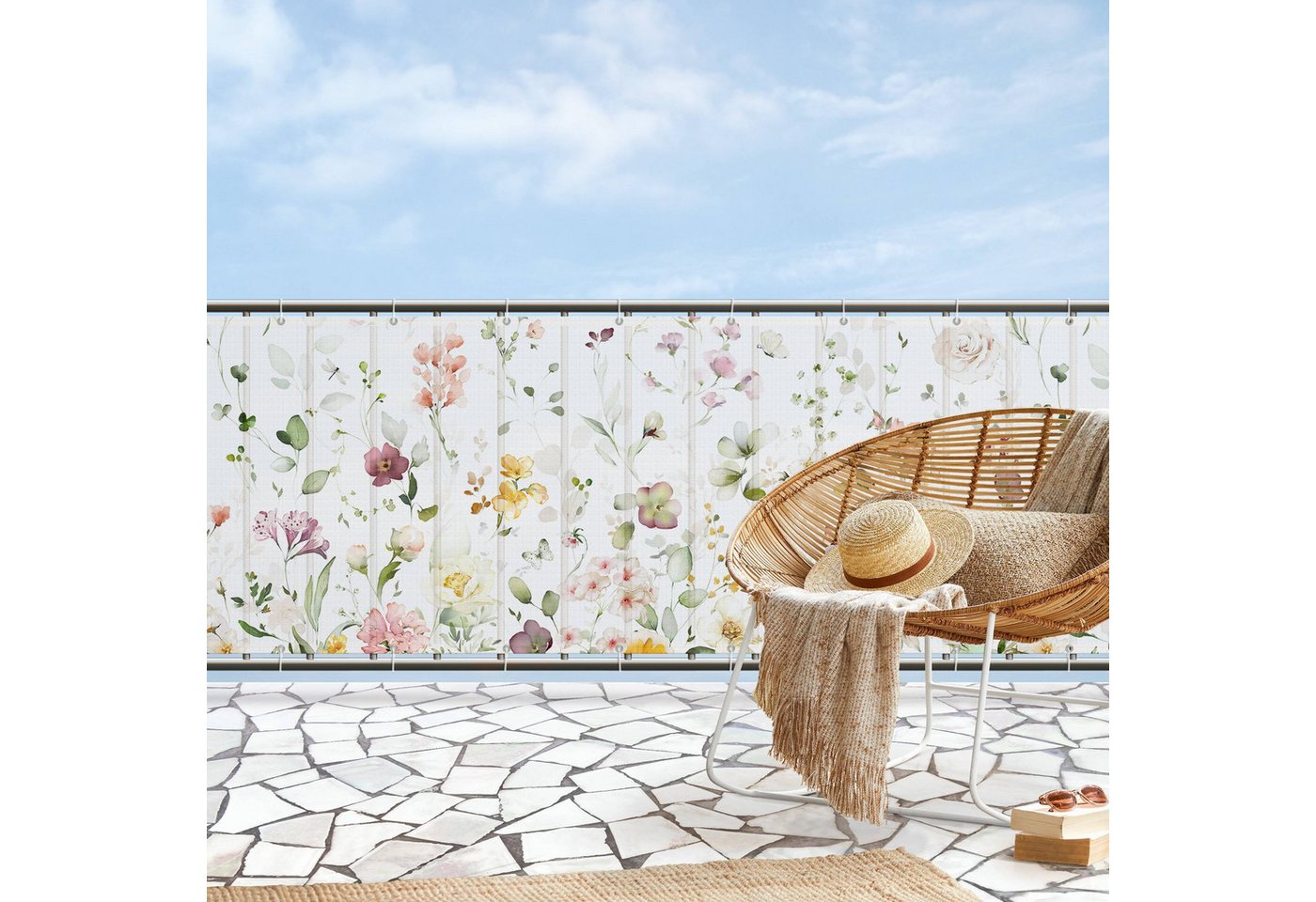 Thumbnail - Bilderdepot24 Balkonsichtschutz Sichtschutz Balkon Aquarell Blumen Blütenarrangement Balkonbespannung (1m bis 10m fein g...