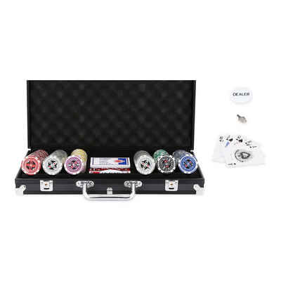Clanmacy Spiel, Pokerchips Pokerkoffer Pokerset 5x Würfel Set Marke 300 Chips Button