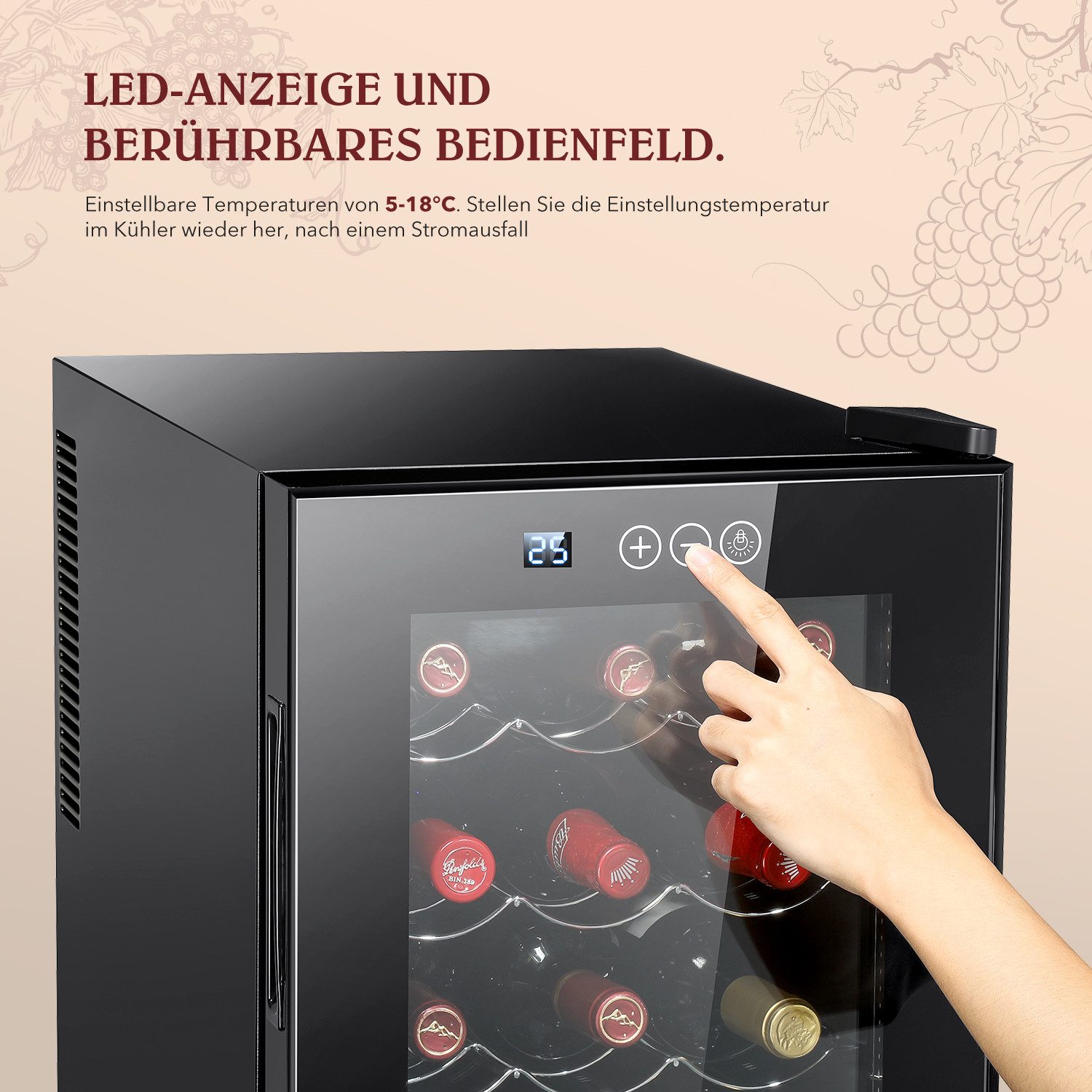 oyajia Weinkühlschrank Weinkühlschrank 78L für 30 Standardflaschen á 0,75l