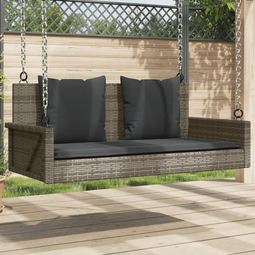 Gartenbank Hängebank mit Kissen Grau 119x56x48 cm Poly Rattan