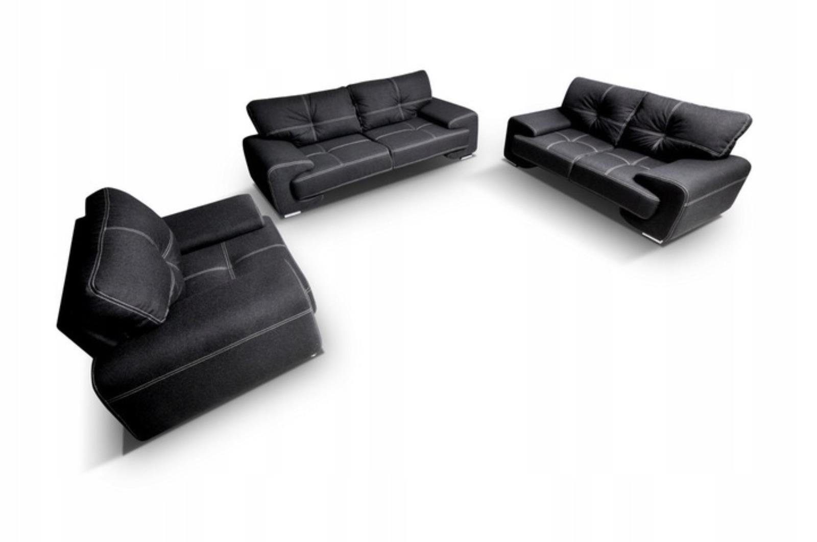 Beautysofa Schwarz Zweisitzer sofa, + / NEMO, 230 bequemer Chrombeine Polstergarnitur Wellenunterfederung, / cm), 190 135 Couchgarnitur + Sitz, inklusive (Sessel