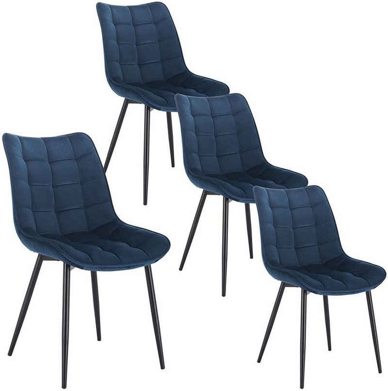 Woltu Esszimmerstuhl (4 St), 4er-Set Polsterstuhl Design Stuhl mit Rückenlehne,Sitzfläche aus Samt Gestell aus Metall Blau