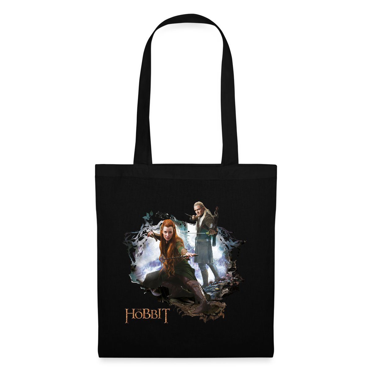 Henkeltasche Der Hobbit Logo Mit Elben Tauriel Und Legolas Stoffbeutel