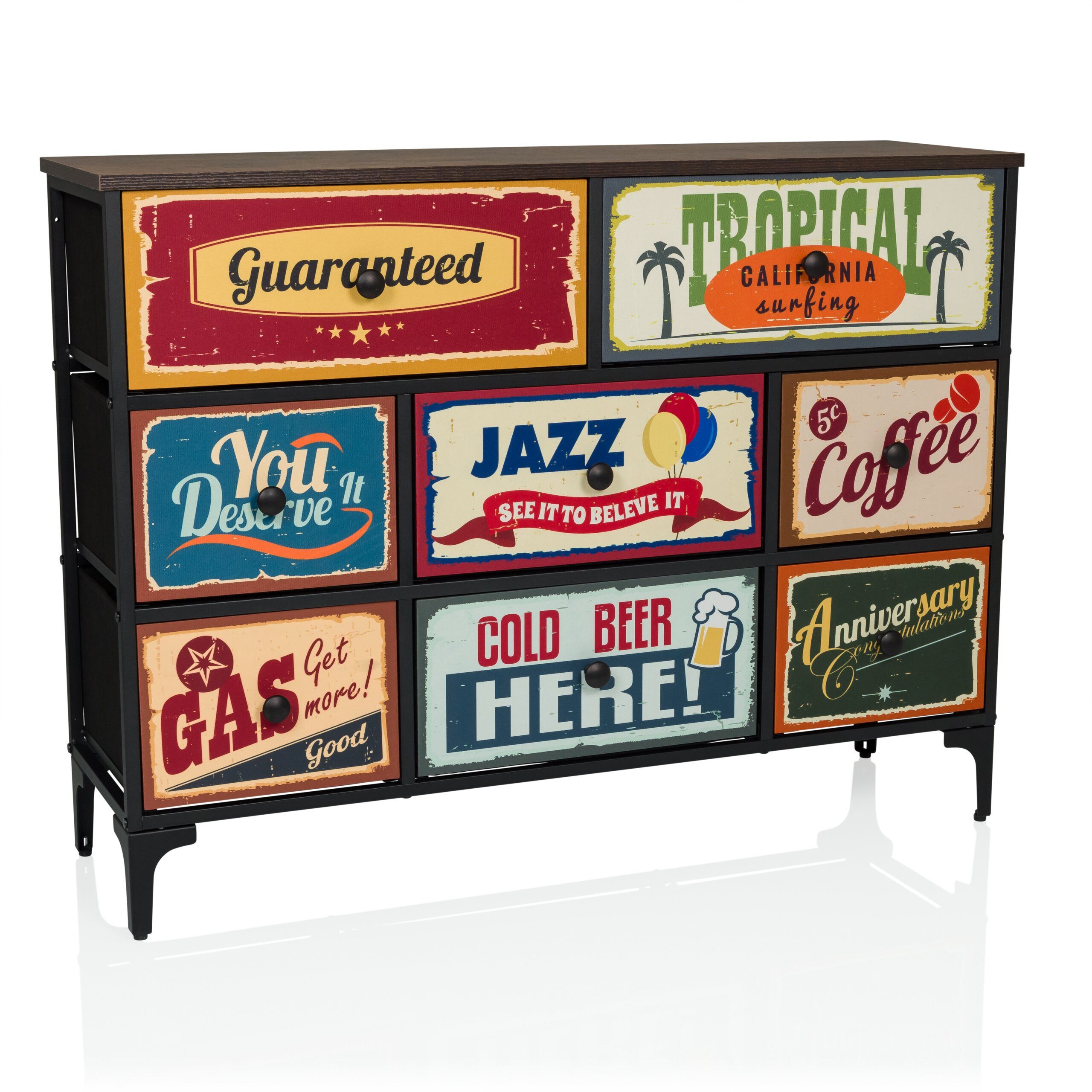 hjh LIVING Kommode AMERIKO B Sideboard H/B/T: 77.5 x 102.5 x 30.0 cm, Schubladenkommode im Vintage-Look mit 8 Schubladen, Retro Sideboard
